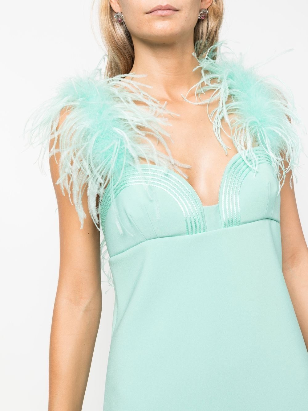 feather-detail sweetheart-neck dress - 5