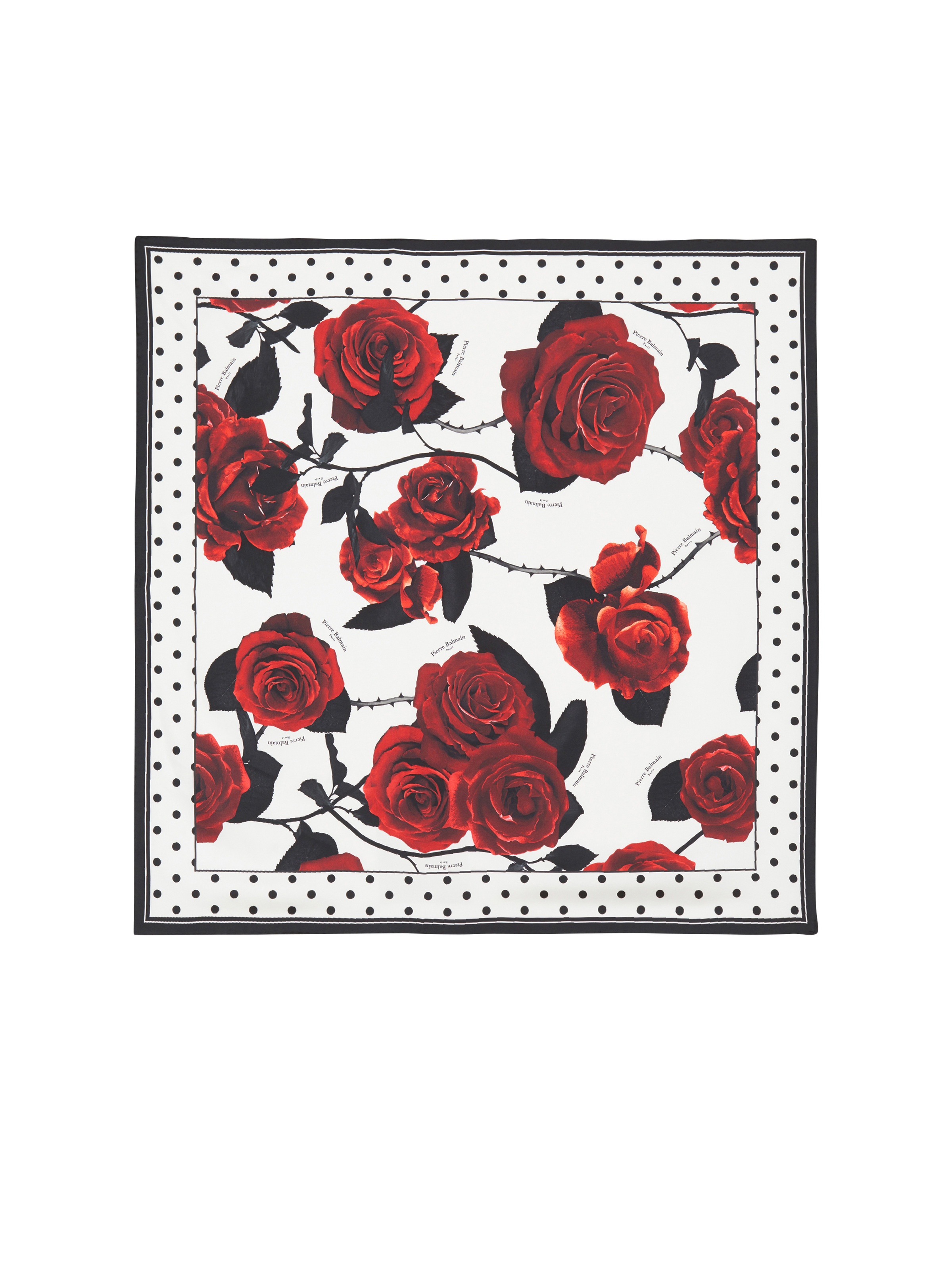 Red Roses and Polka Dots printed silk scarf - 1