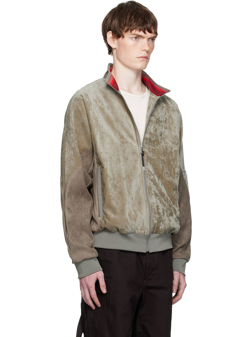 Khaki Velvet Track Jacket - 2