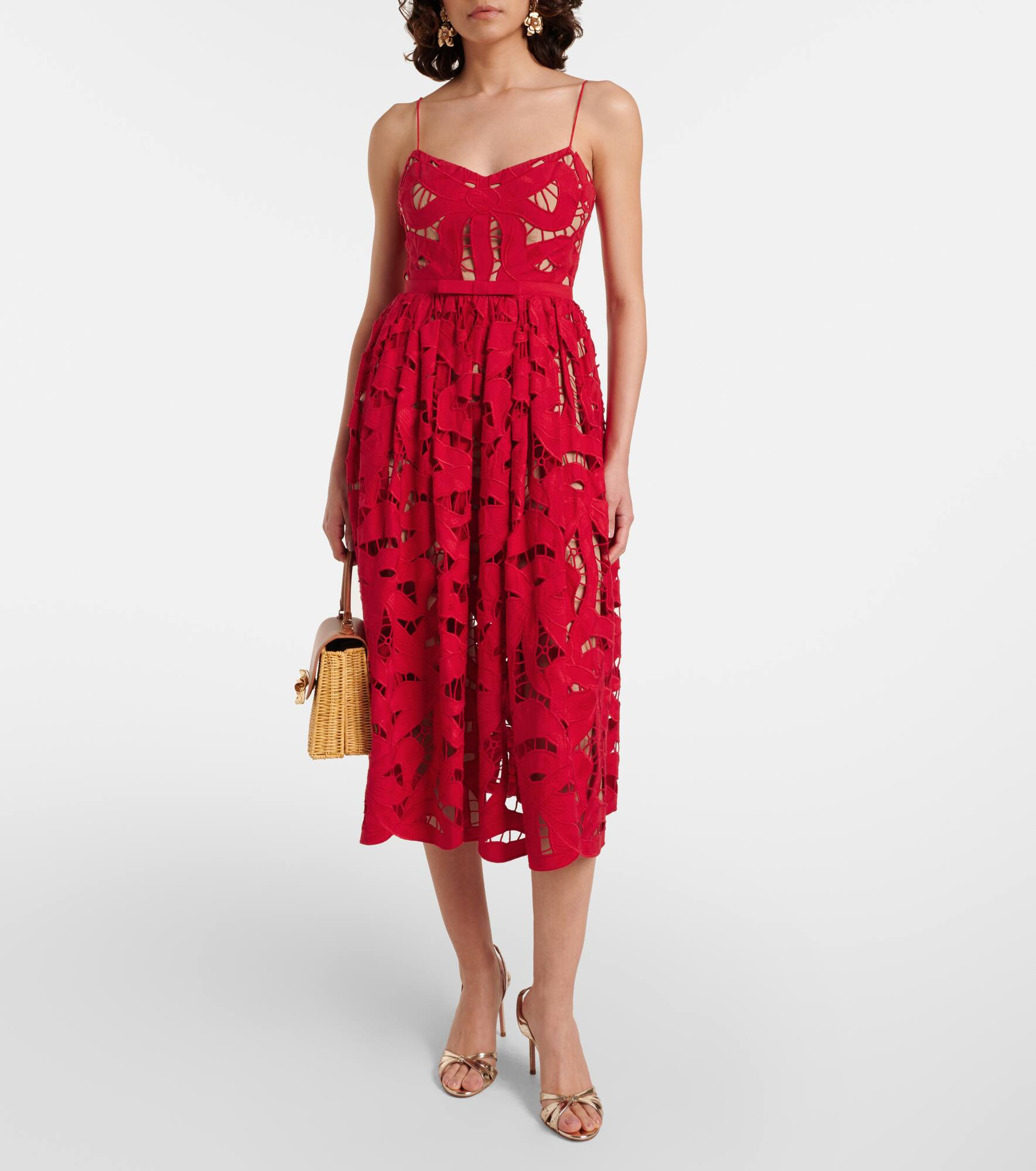 Bow lace linen and cotton midi dress - 6