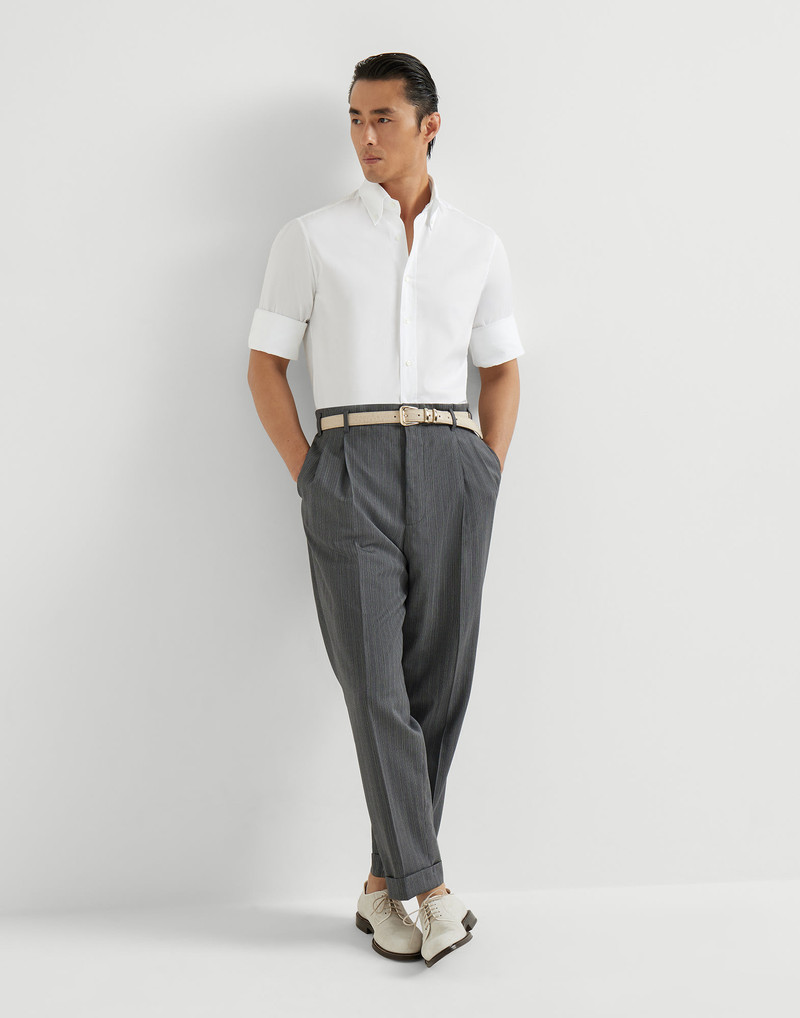 Striped pattern virgin wool fresco trousers with double pleats 4