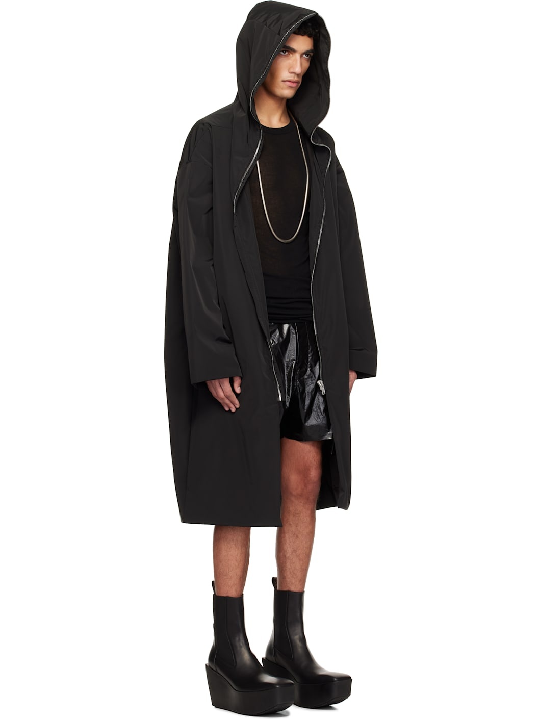 Black Hollywood Hooded Gimp Coat - 2