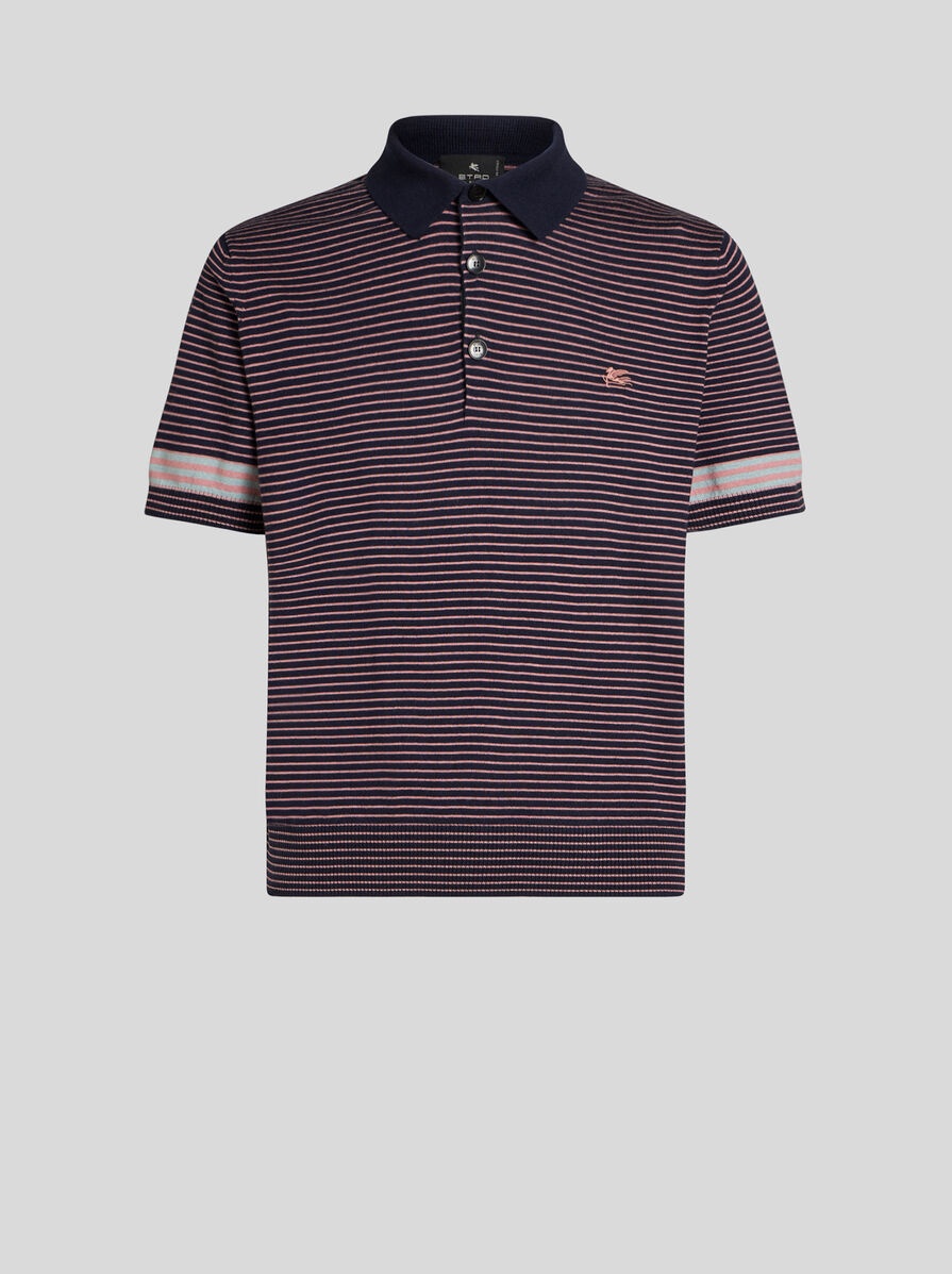 STRIPED KNIT POLO SHIRT WITH PEGASO DETAIL - 1