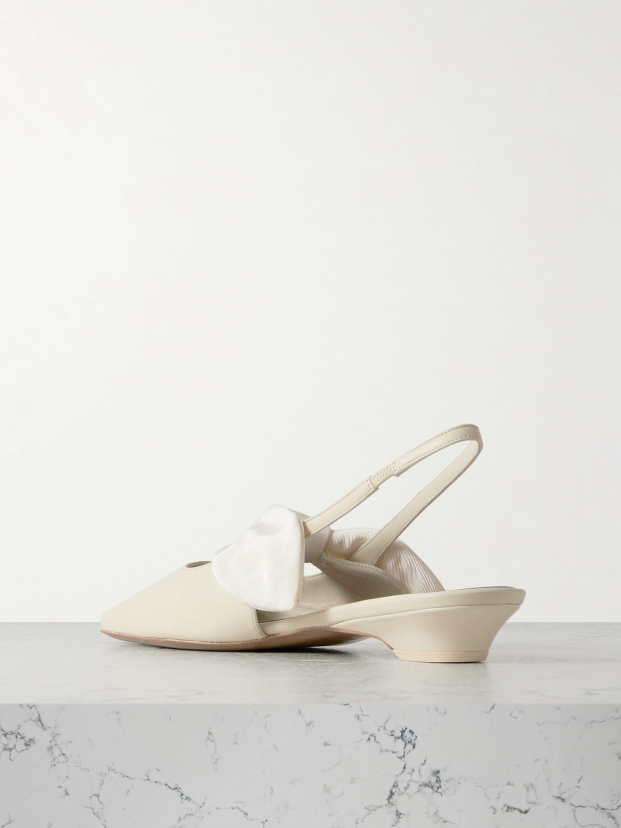 Uba Bow-embellished Faille And Leather Slingback Flats - 3