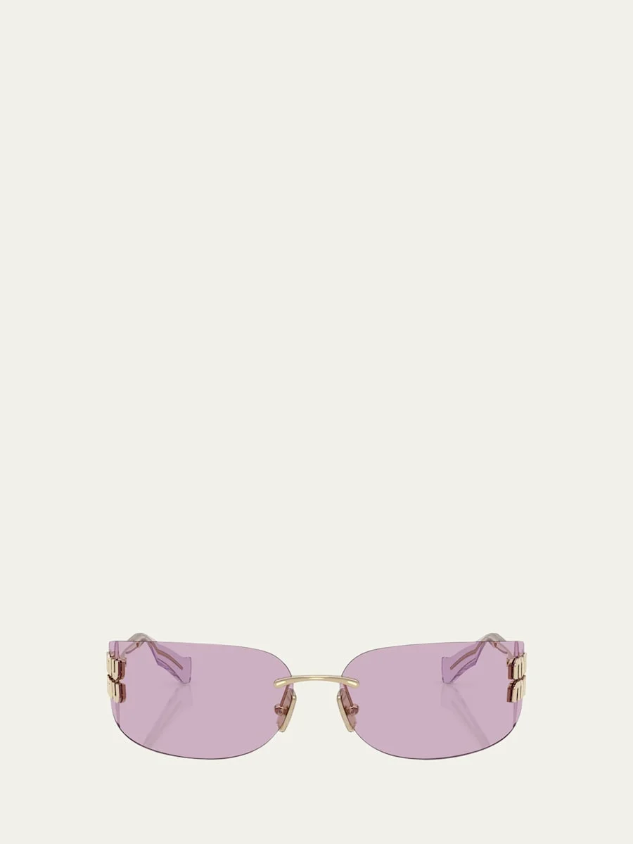 Rimless Logo Metal Rectangle Sunglasses - 1