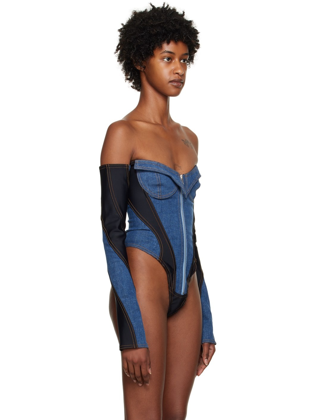 Blue Paneled Bodysuit - 4