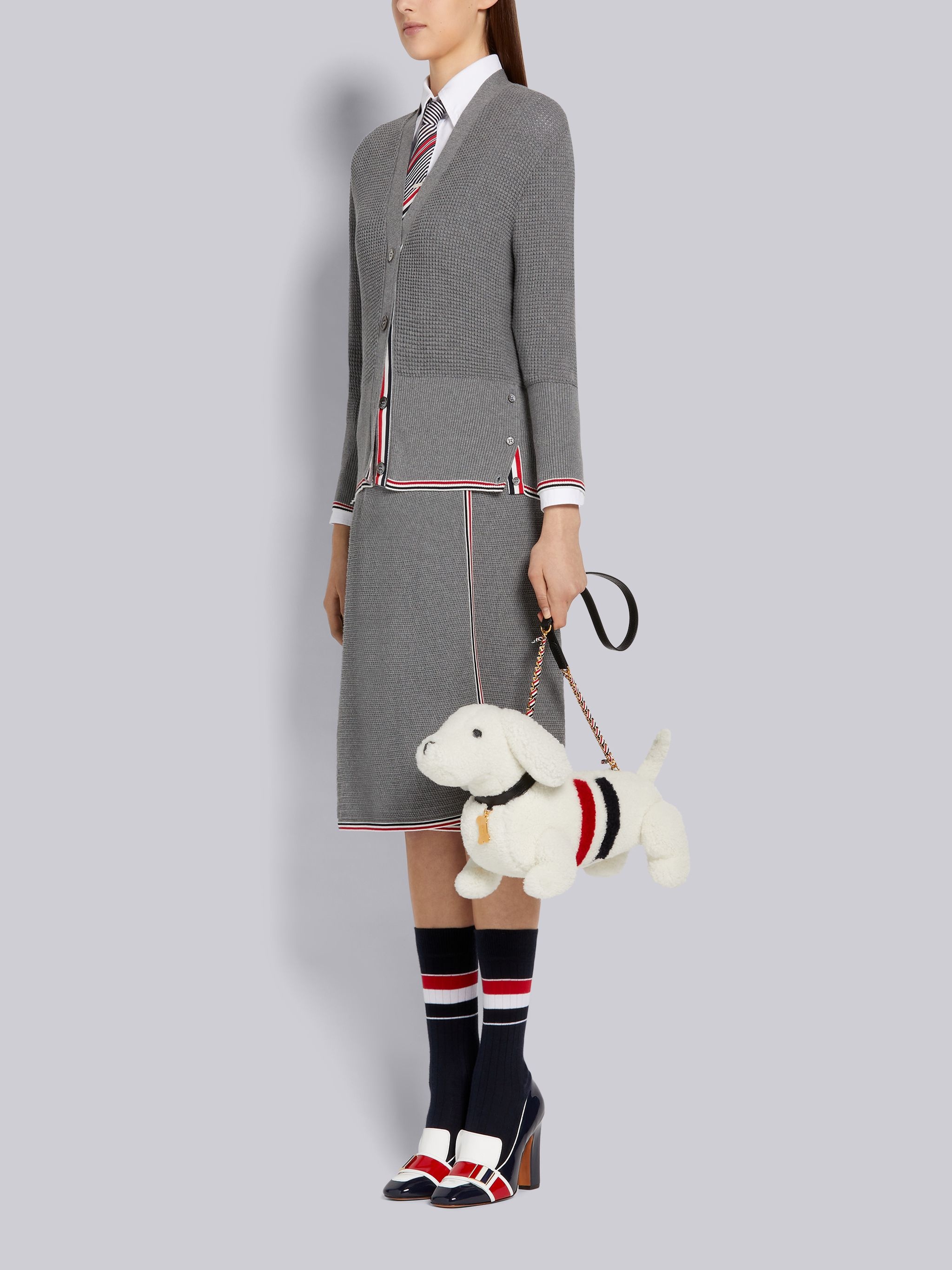 White Curly Merino Shearling Intarsia Stripe Mini Hector Bag - 6