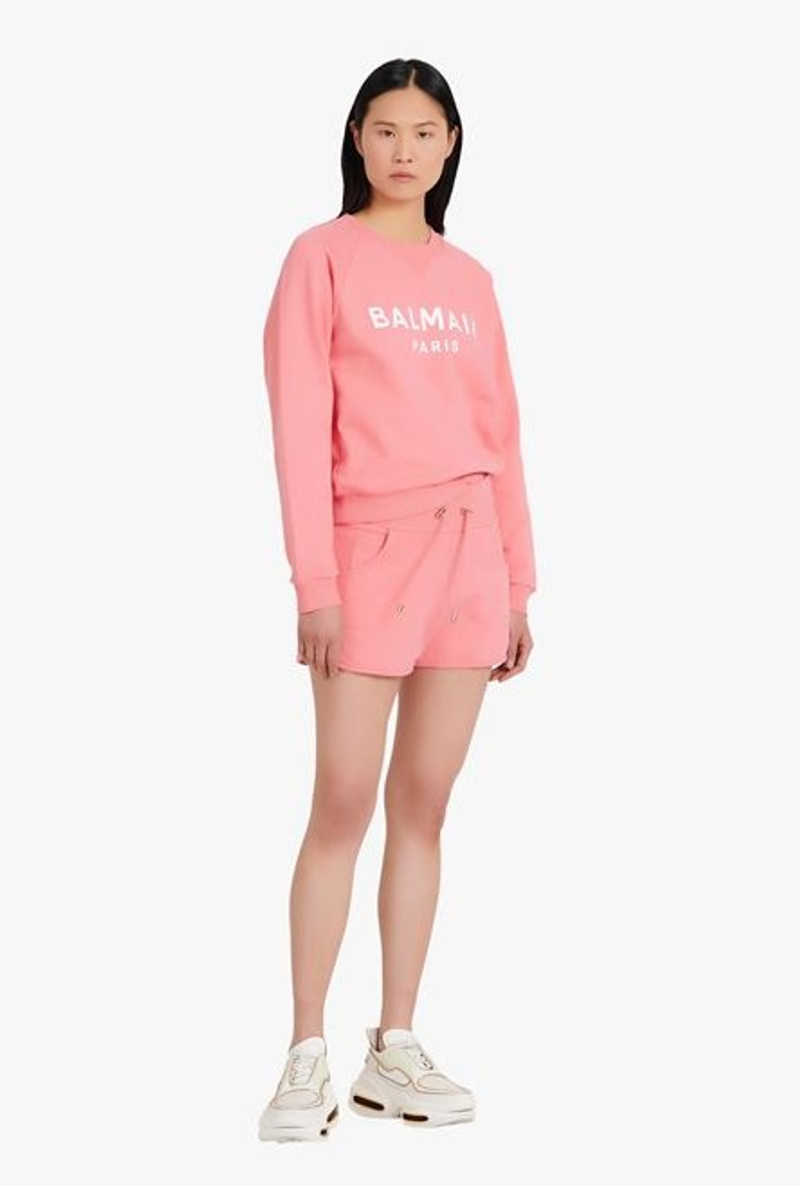 Balmain Salmon pink and white eco-designed knit shorts outlook