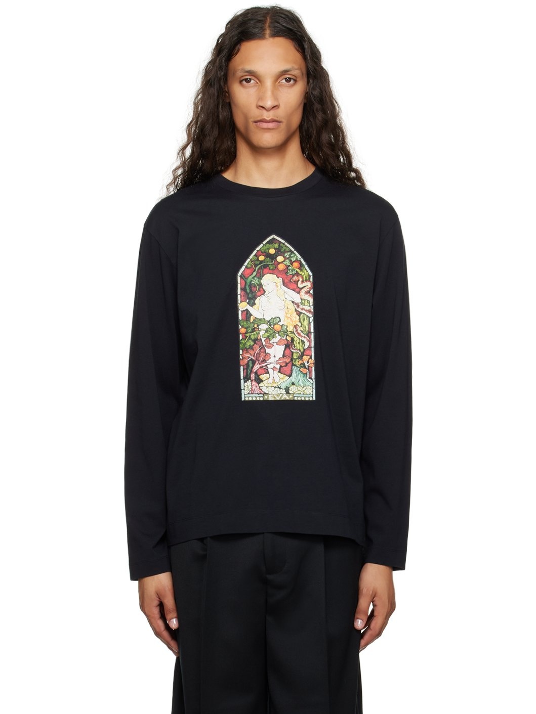 Black Stained Glass Woman Long Sleeve T-Shirt - 1