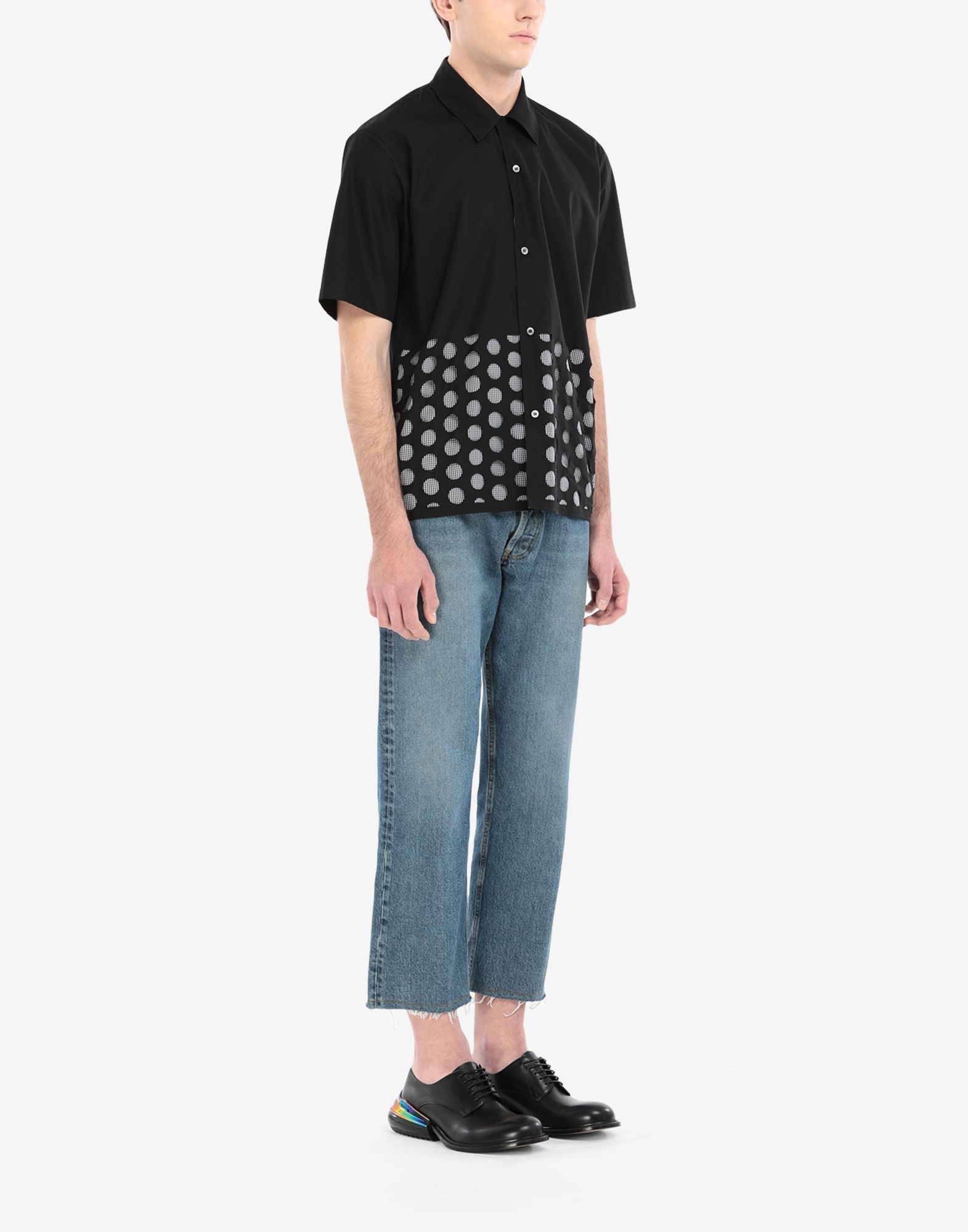 Punched holes short-sleeved shirt - 3