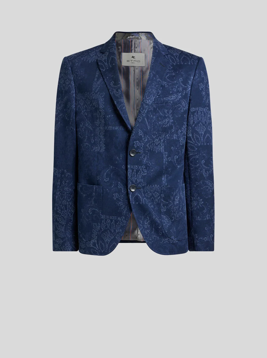 SINGLE-BREASTED COTTON JACQUARD JACKET WITH FLORAL MOTIF - 1