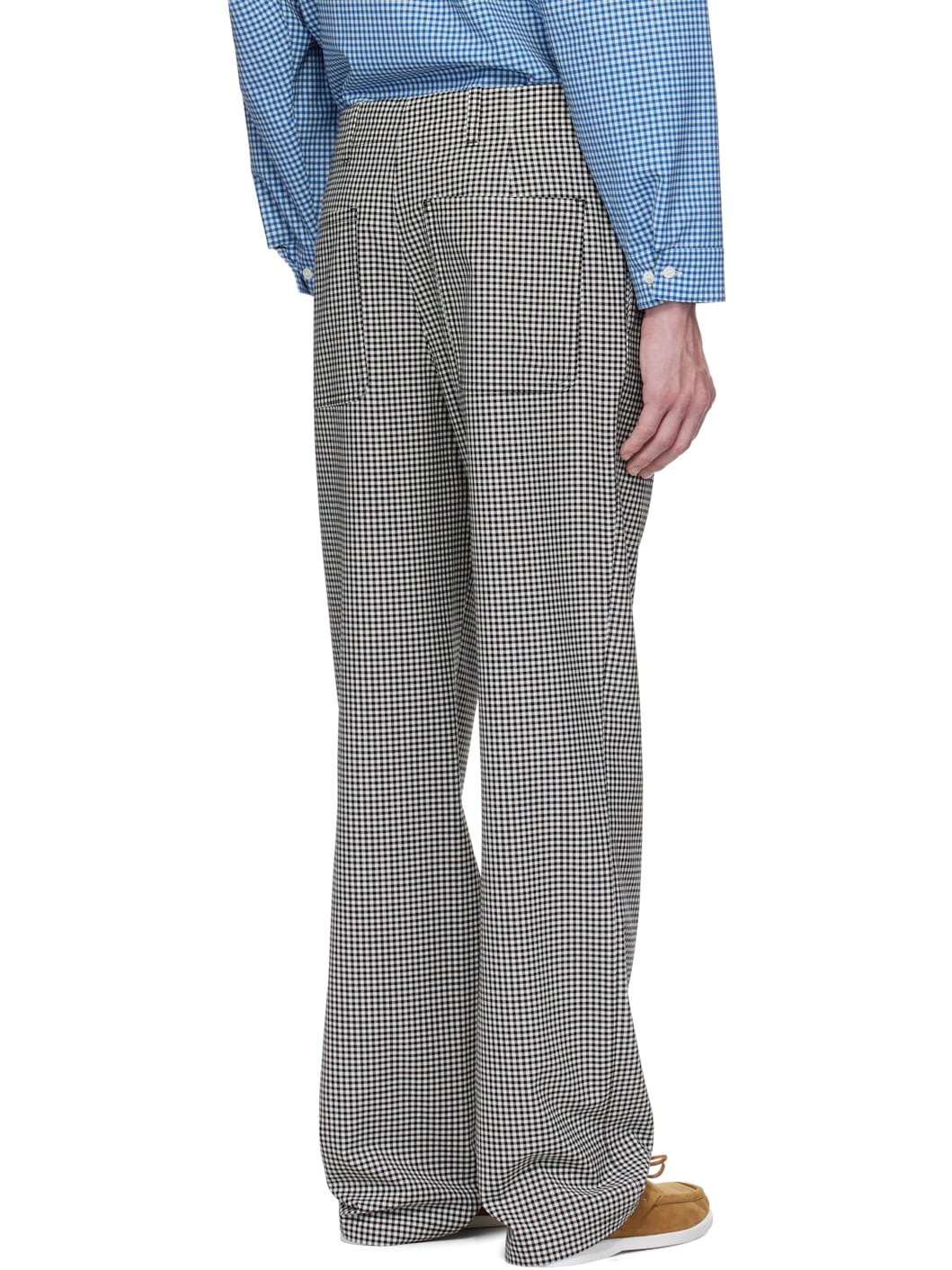 Black & White Wool Blend Gingham Trousers - 3