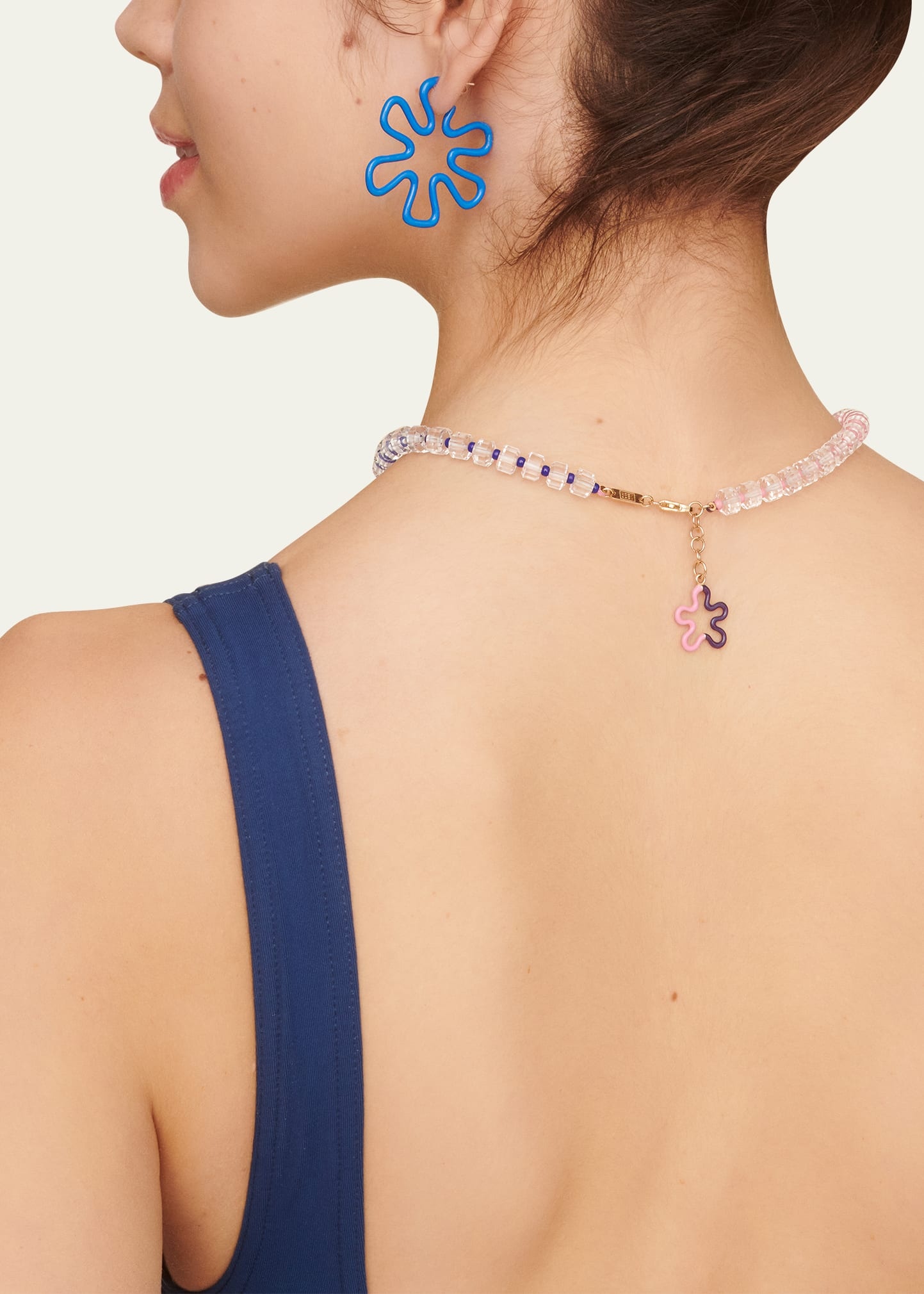 Blue Enamel Flower Hoop Earrings - 3