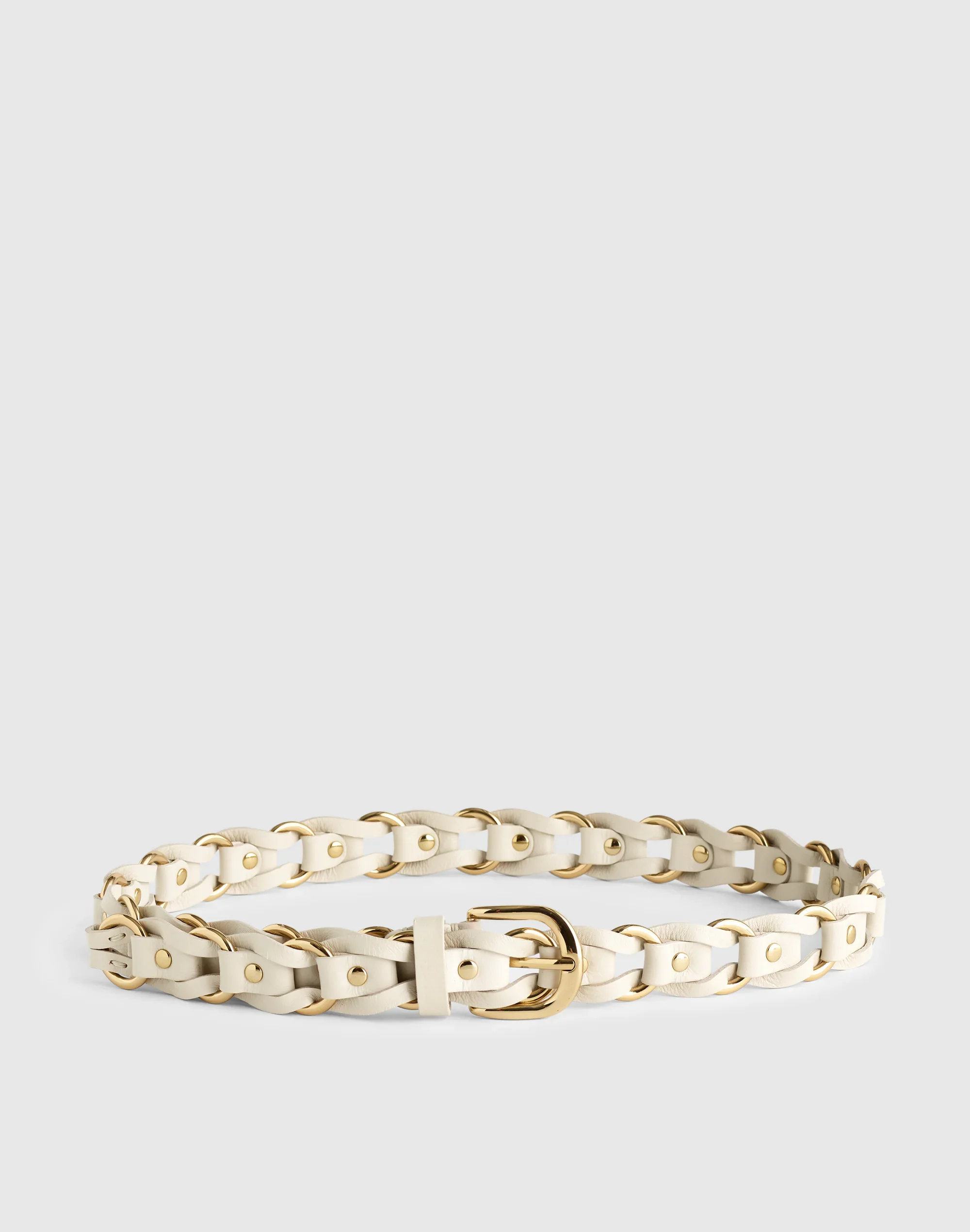 Metal Ring Woven Belt in Leather - 1