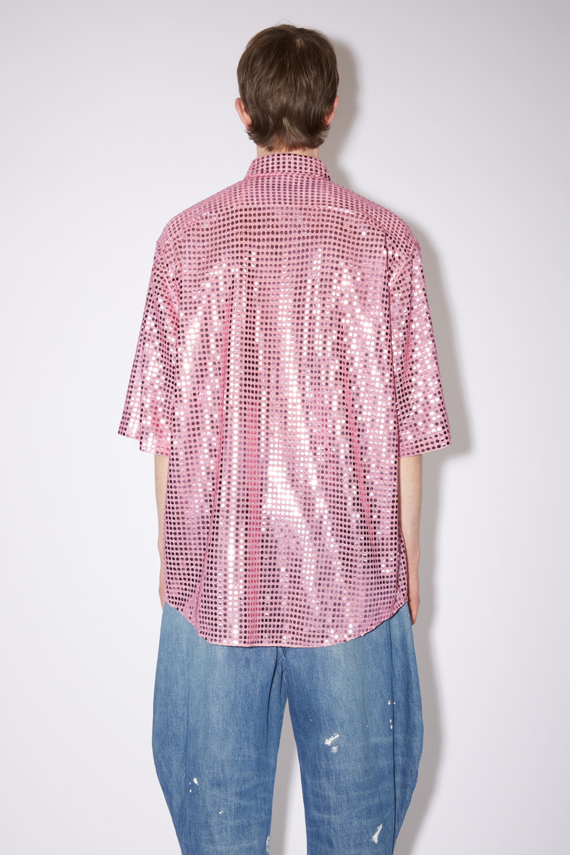 Sequined short sleeve button-up shirt - Pink - 3