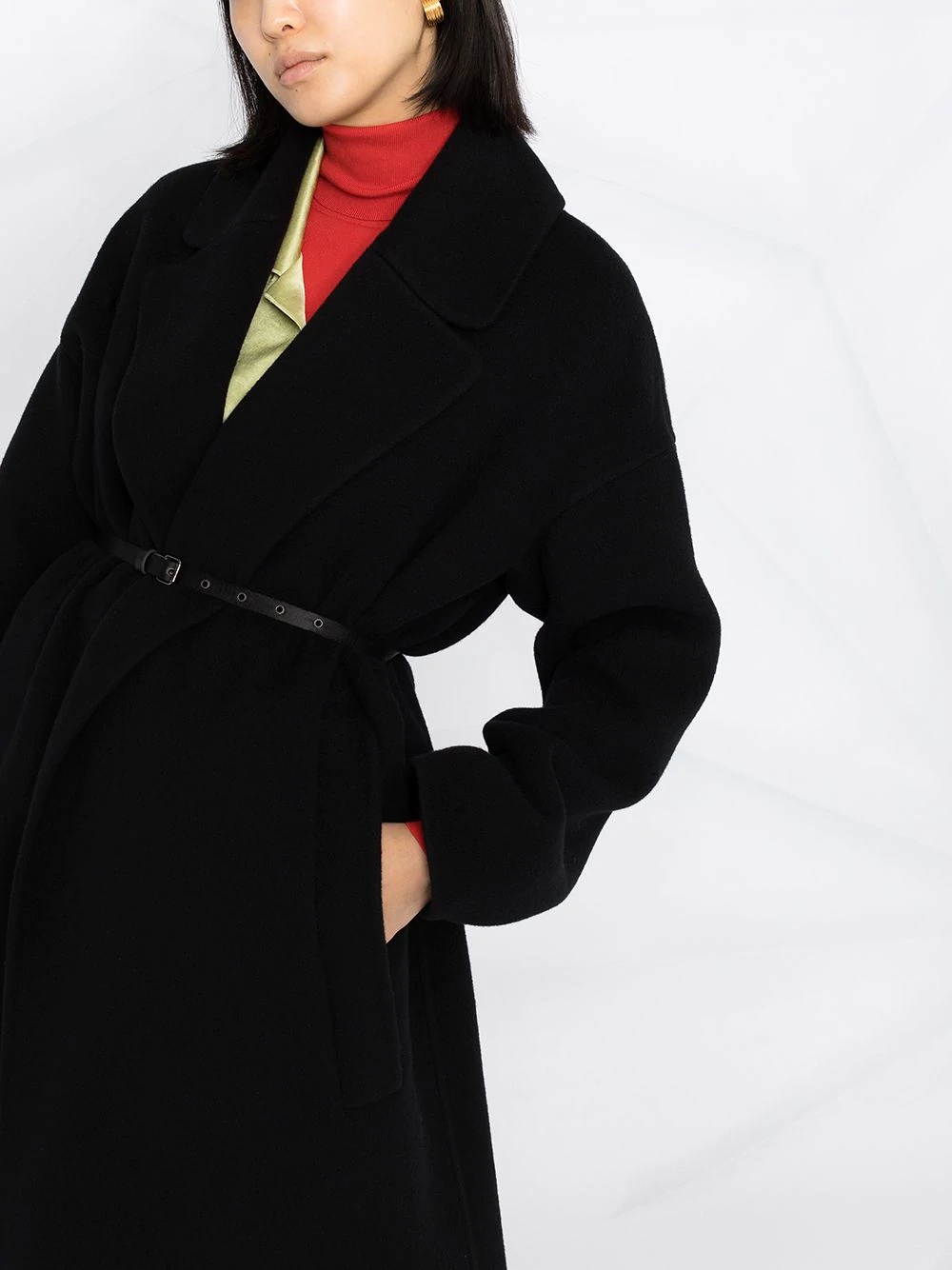 oversize belt-fastening coat - 5