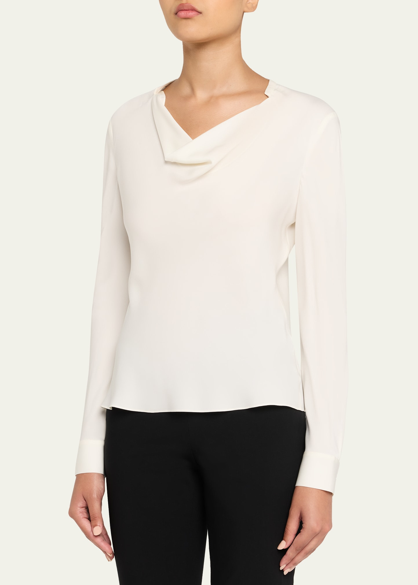 Draped Long-Sleeve Silk Blouse - 4