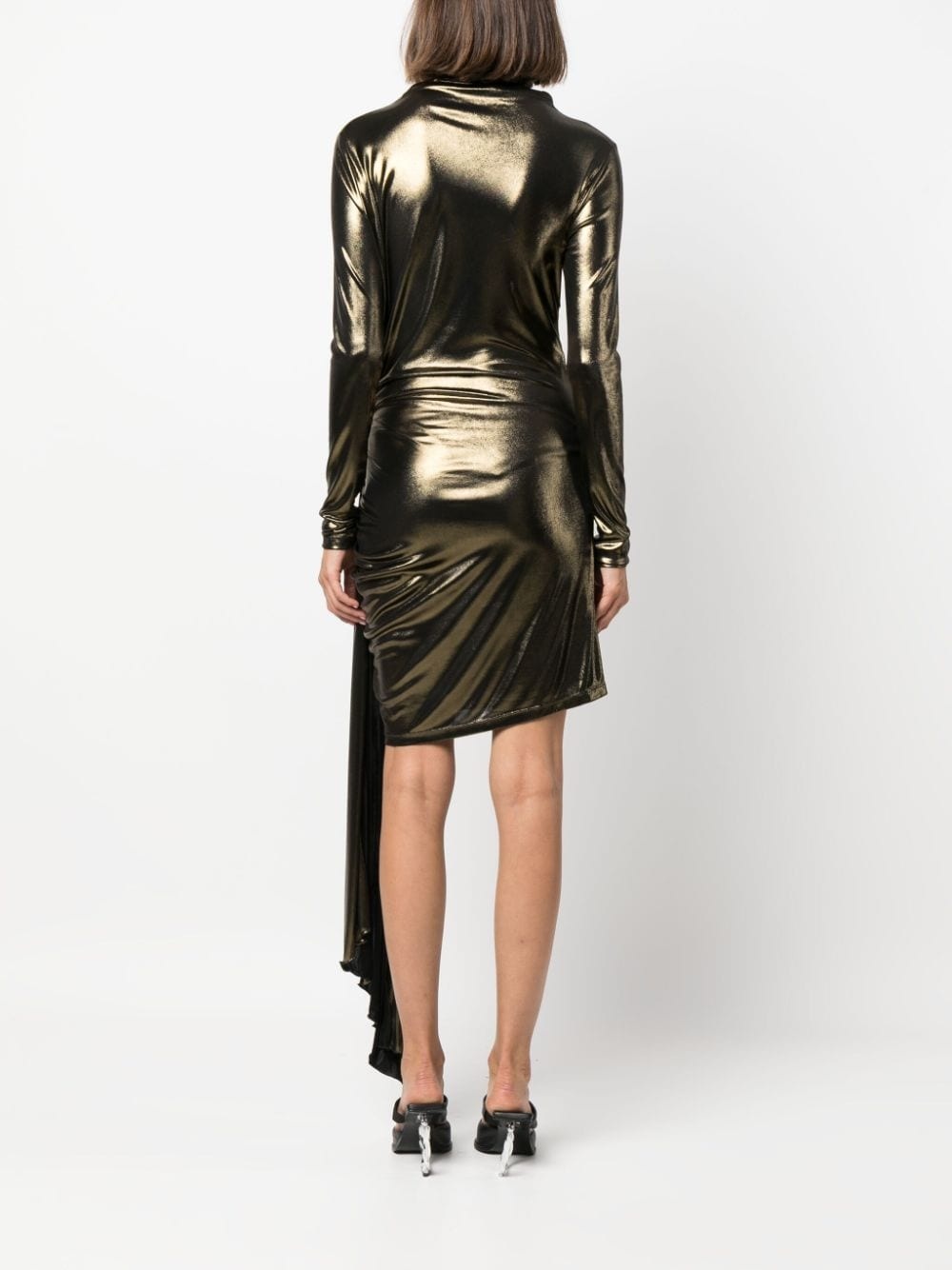 draped metallic long-sleeve dress - 4