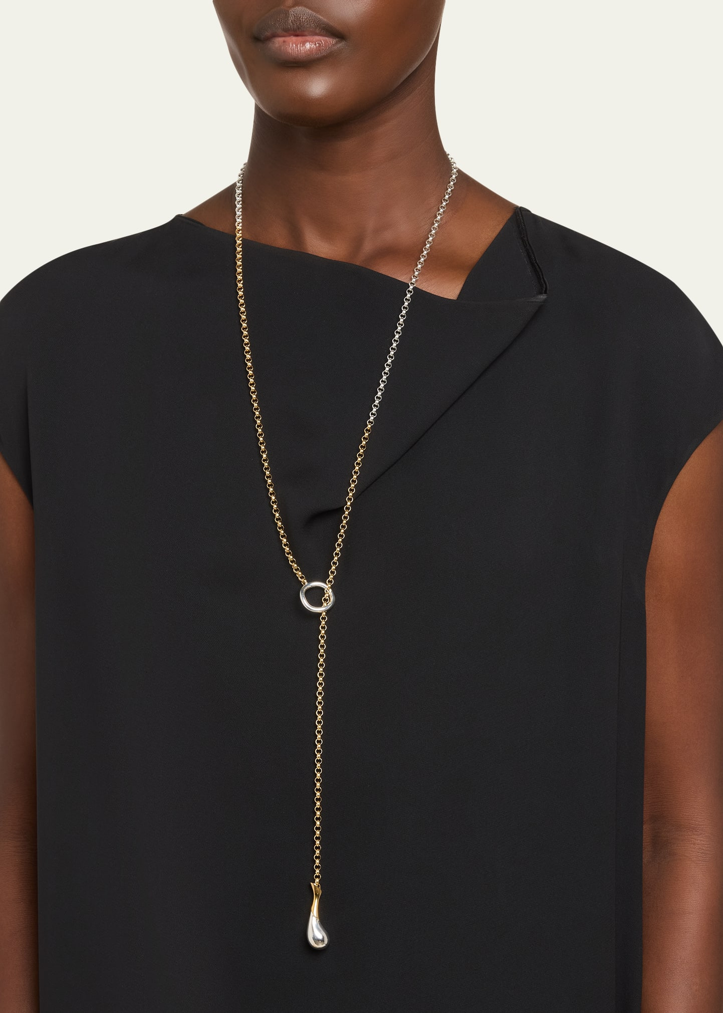 Silver and Gold Drop Chain Necklace - 2