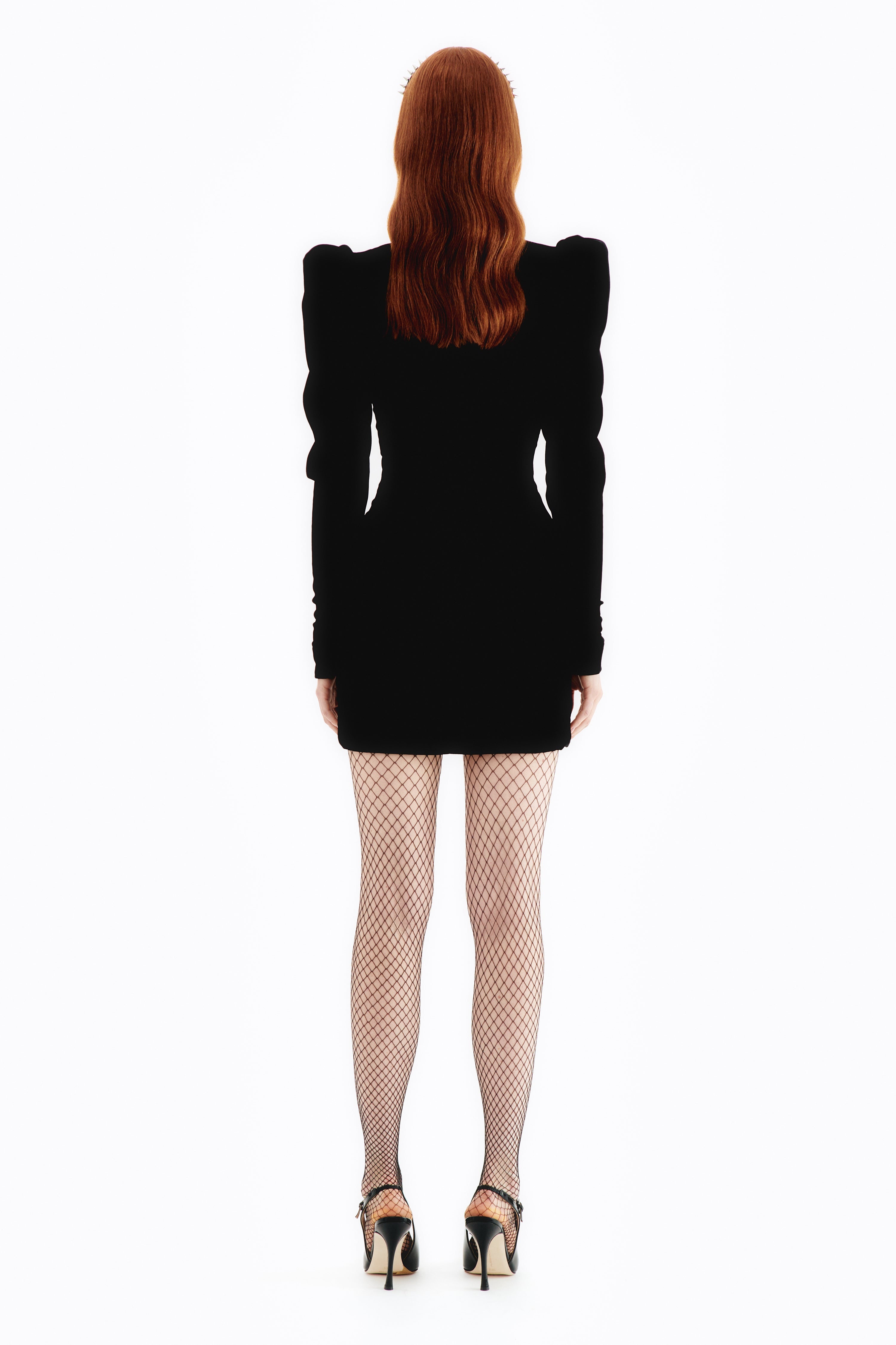 VELVET MINI DRESS WITH DUCHESSE BOW - 4