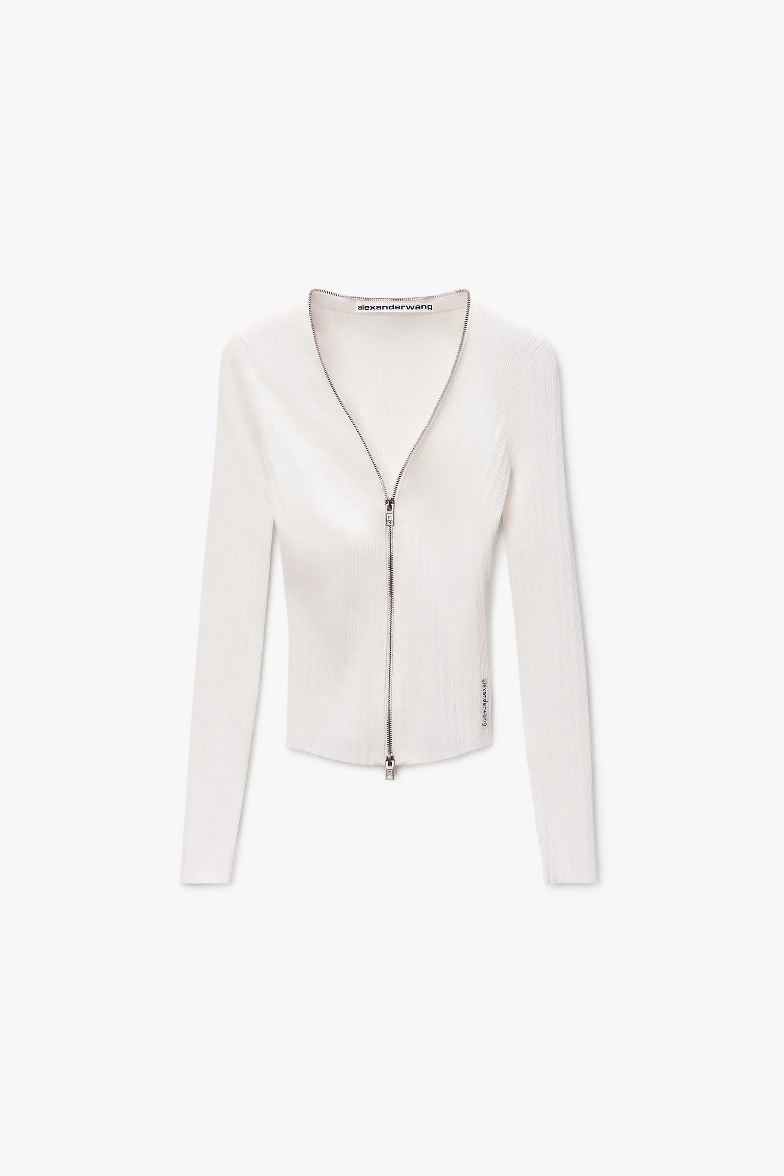 v-neck pointelle zip cardigan - 1