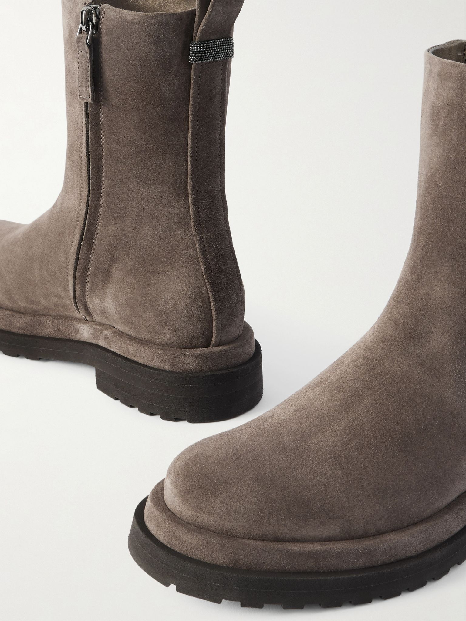 Bead-embellished suede ankle boots Brown - 4