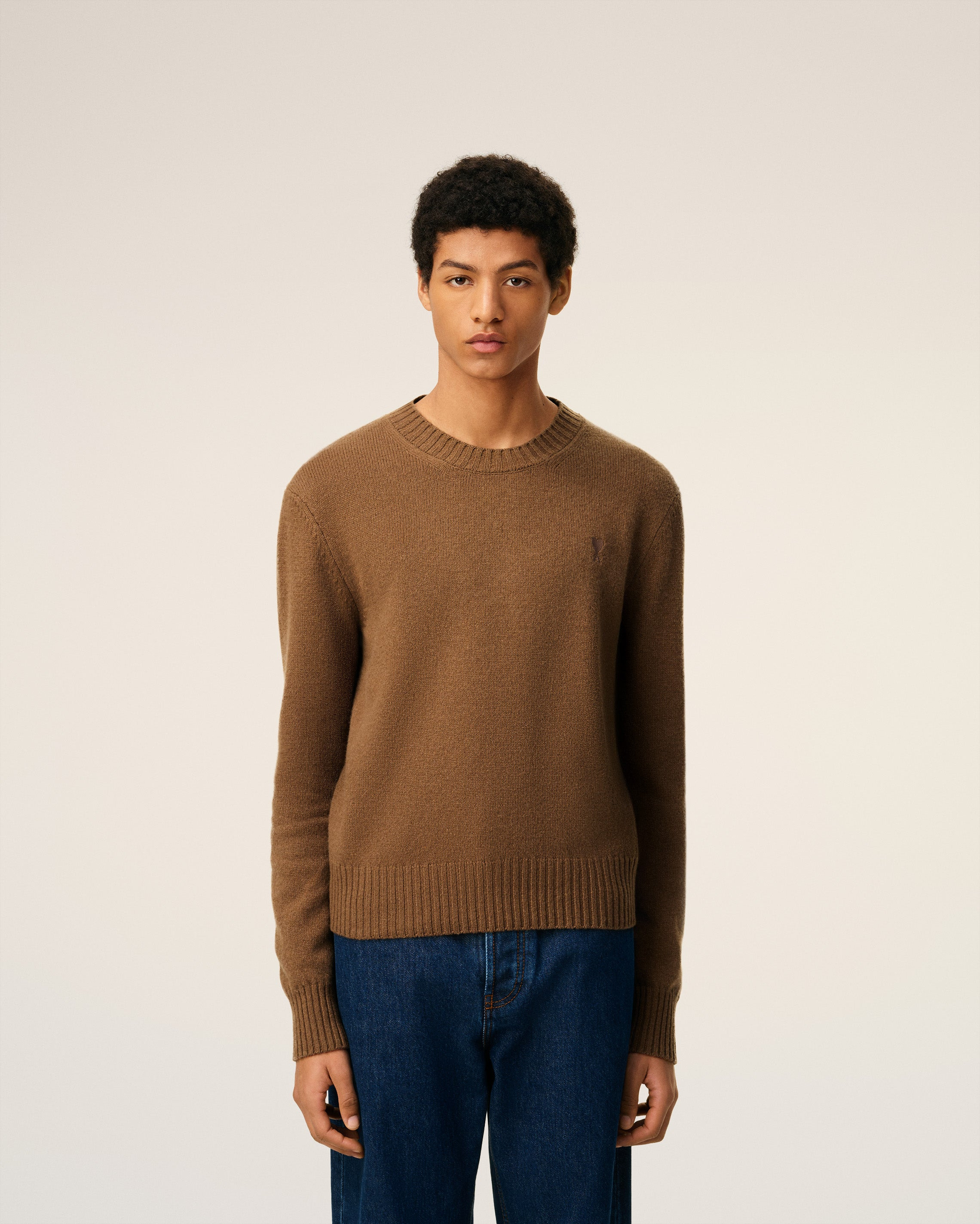 BROWN CASHMERE AMI DE COEUR CREWNECK SWEATER - 3