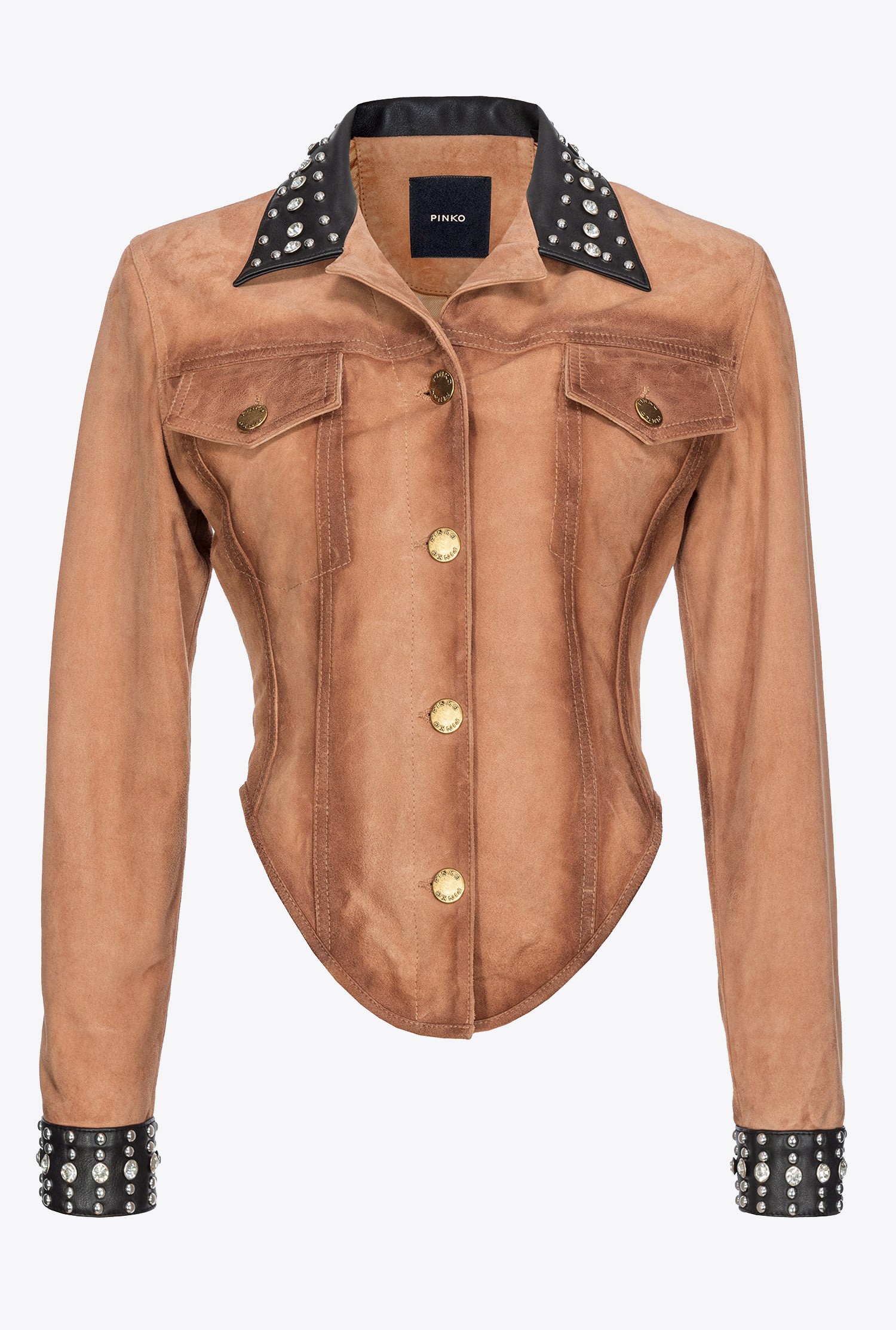 BUSTIER JACKET IN AGED-EFFECT SUEDE WITH STUDS - 1