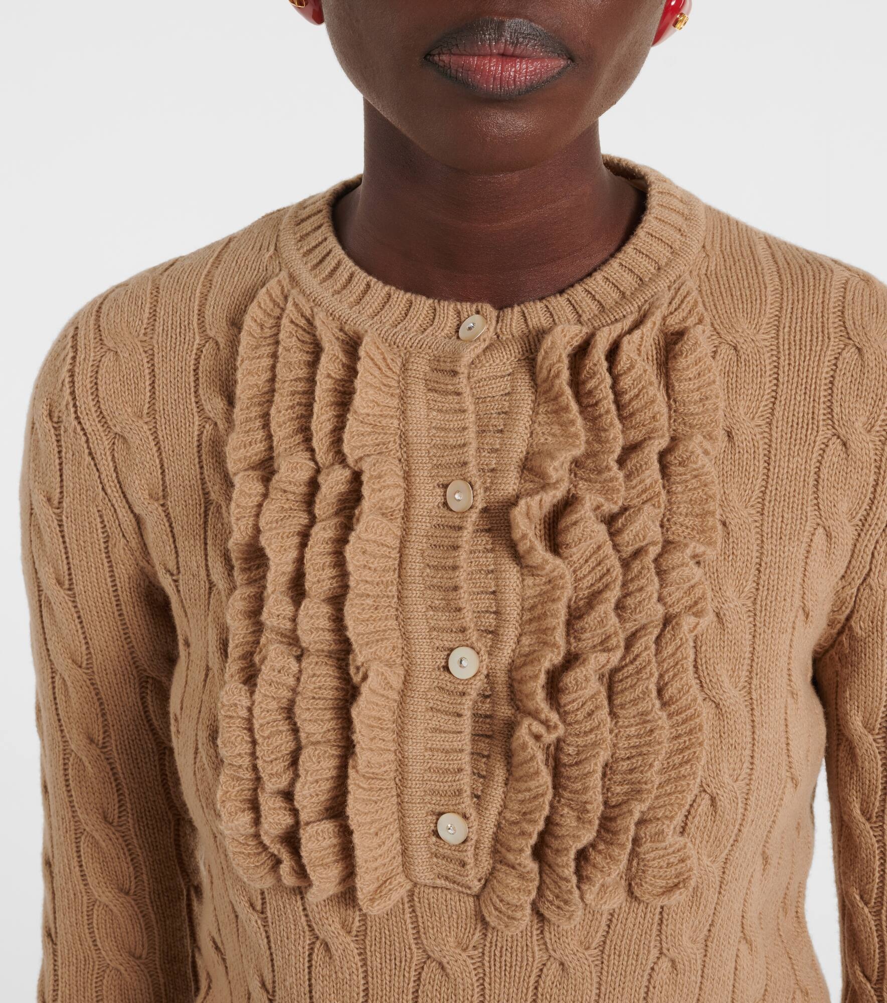 Ruffled cable-knit virgin wool sweater - 4