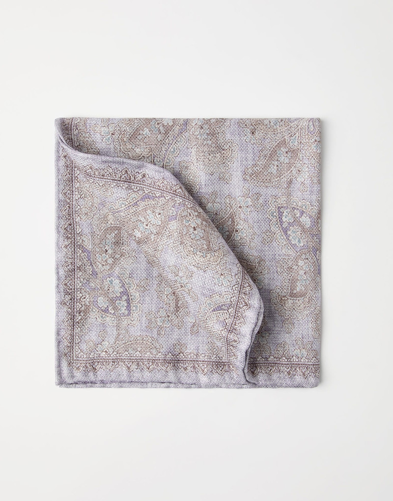Double face linen and silk pocket square with paisley design 1