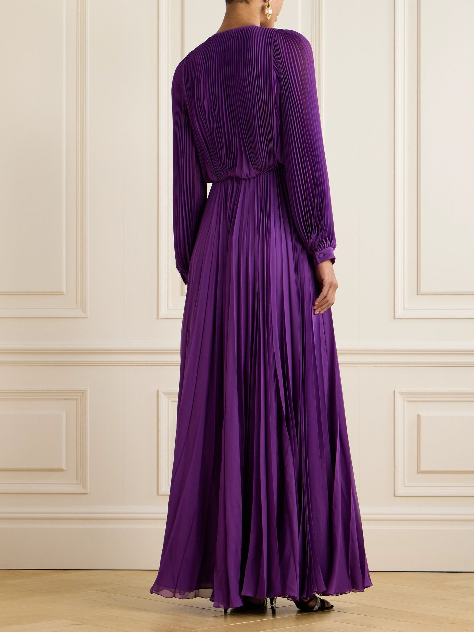 Pleated silk-crepe gown Purple - 3