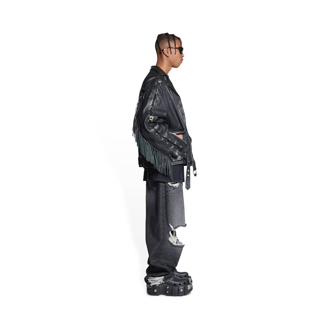 Men's Upcycled Biker Jacket in Black - 3