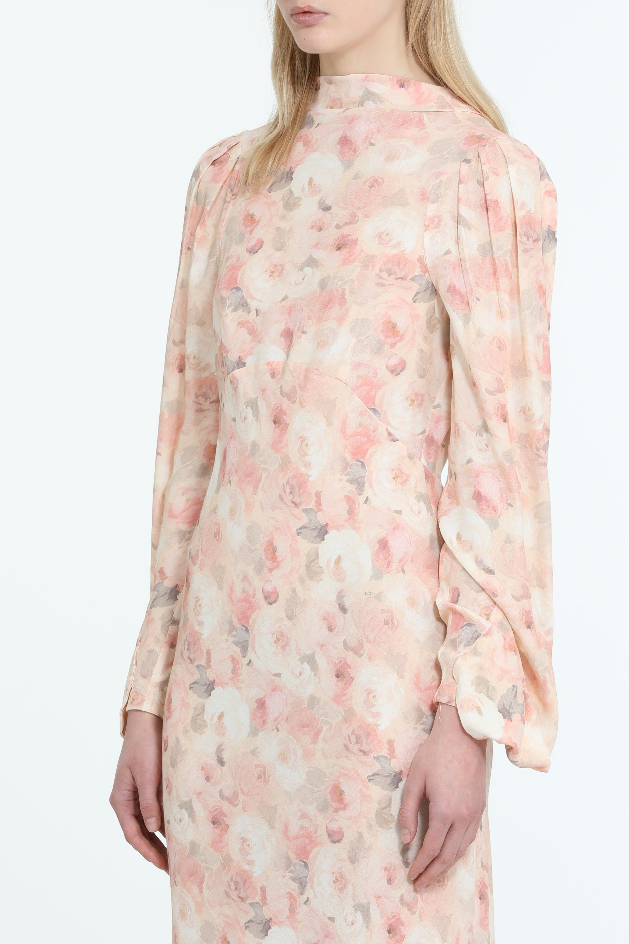 LONG DRESS WITH FLARED SLEEVES AND FLORAL PRINT - 5