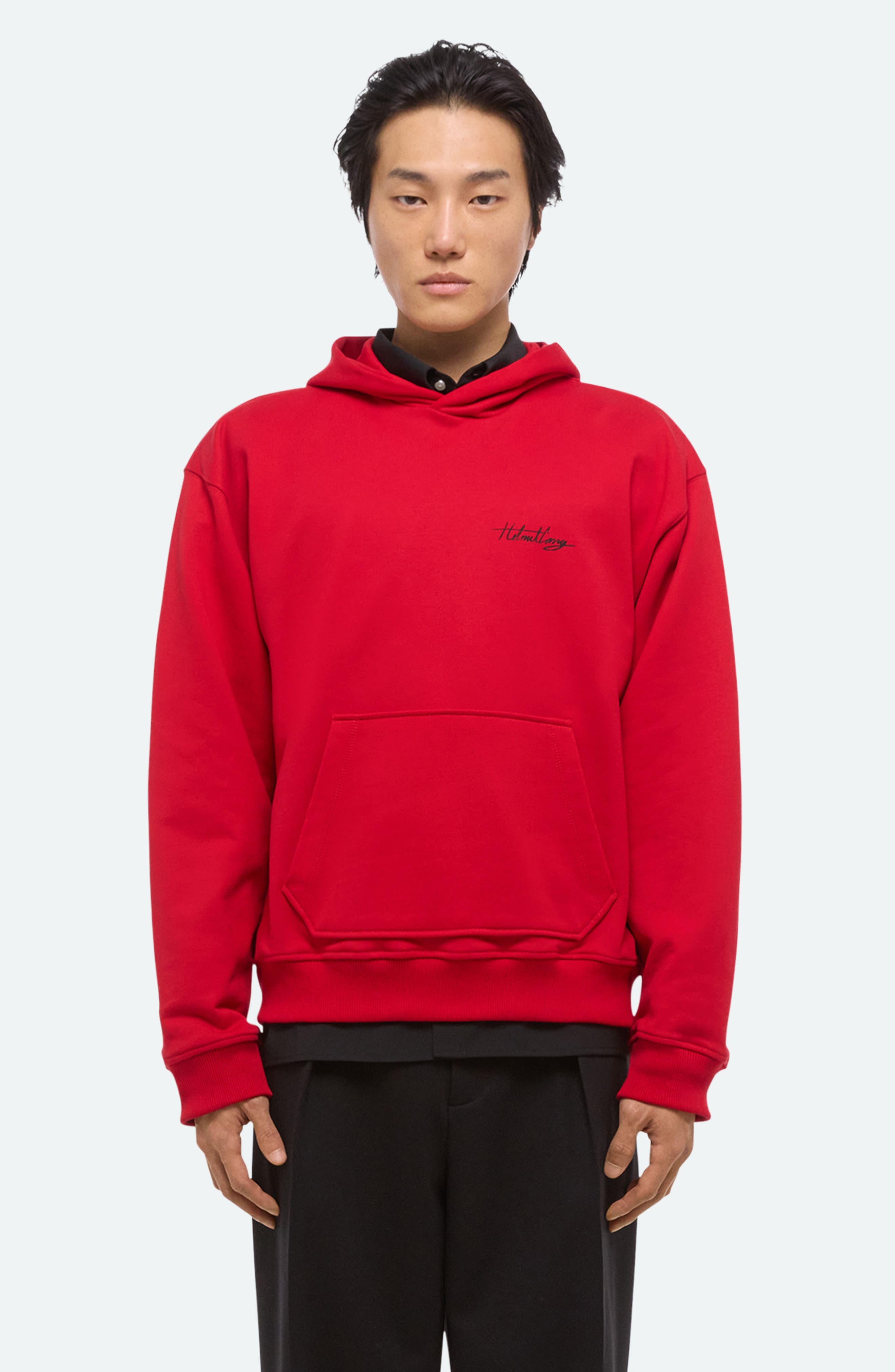 Helmut Lang Sketch Compact Cotton Graphic Hoodie in Deep Red - 7
