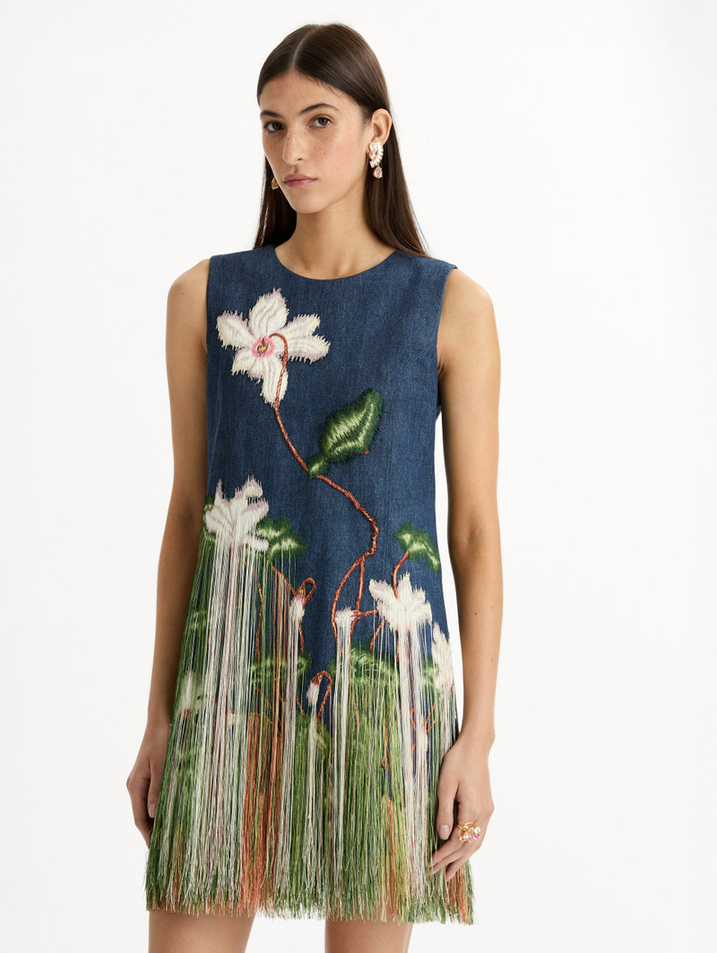 CHINÉ CYCLAMEN THREADWORK FRINGE SHIFT DRESS 5