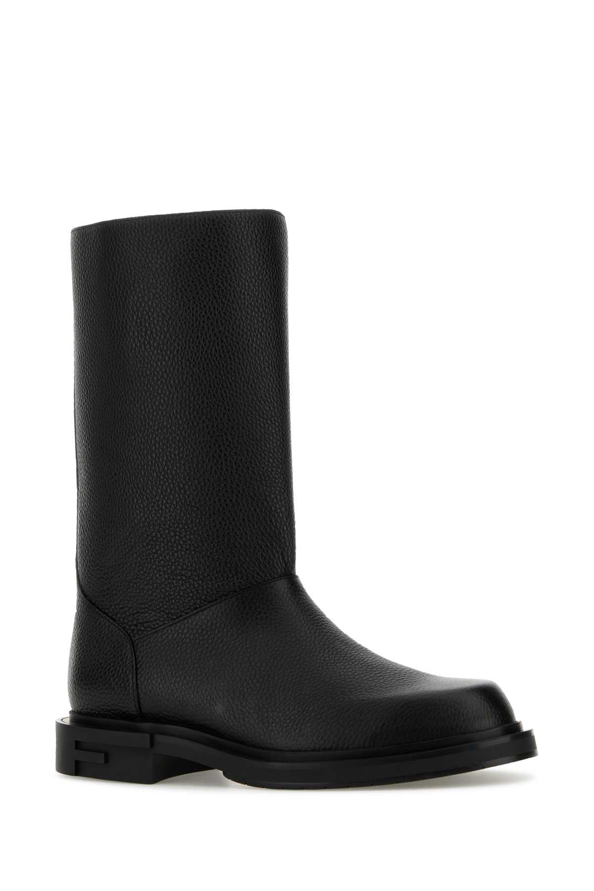 Fendi Men Black Leather Frame Boots - 2