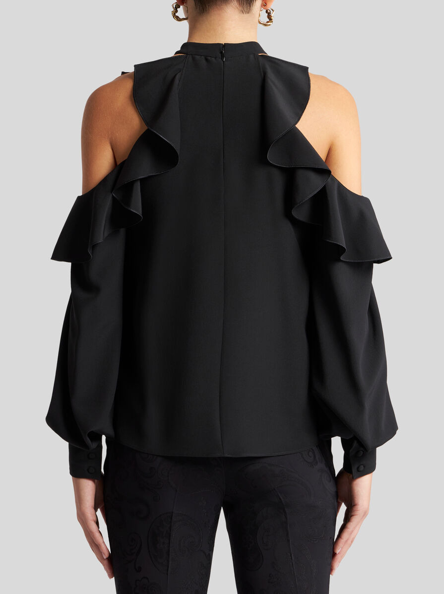 SILK TOP WITH OPEN SHOULDERS AND RUFFLES - 5