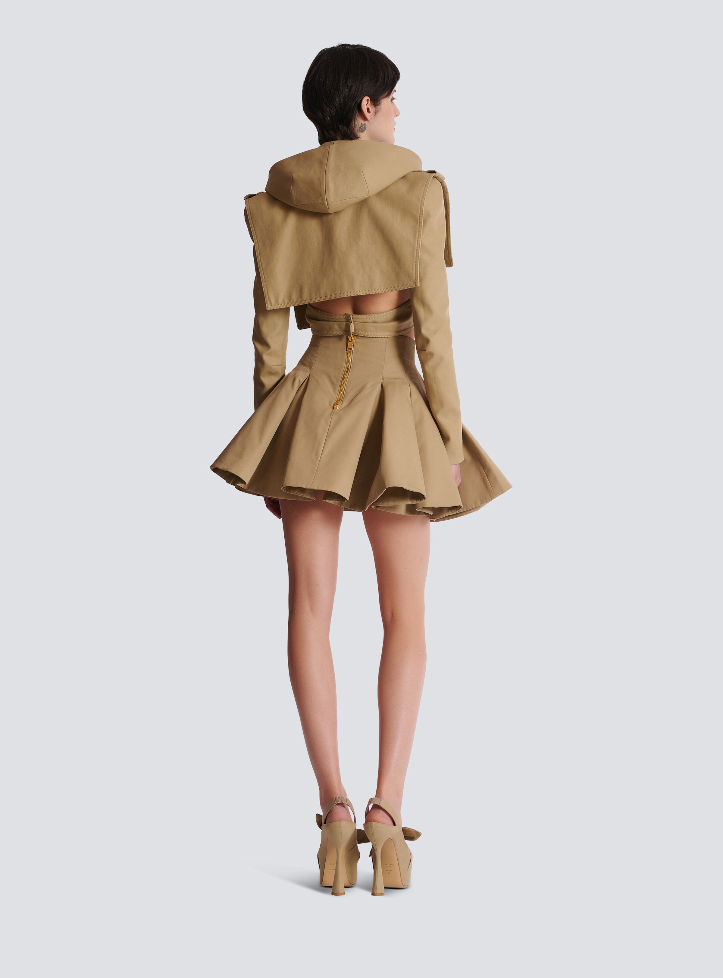 Flared pleated grain de poudre skirt - 4