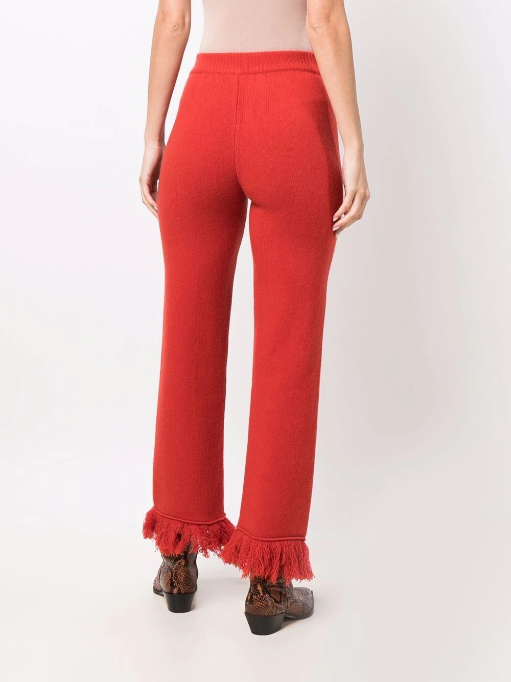 fringed wool straight-leg trousers - 4