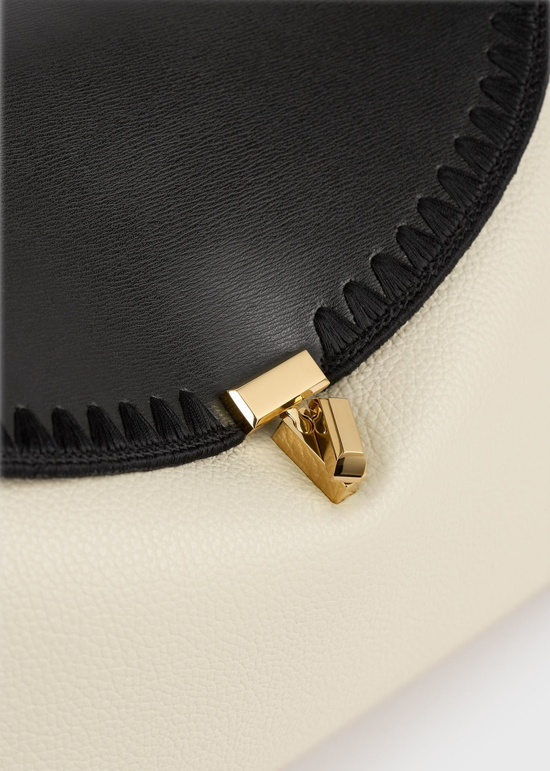 T-lock embroidered leather top handle black/milk 5