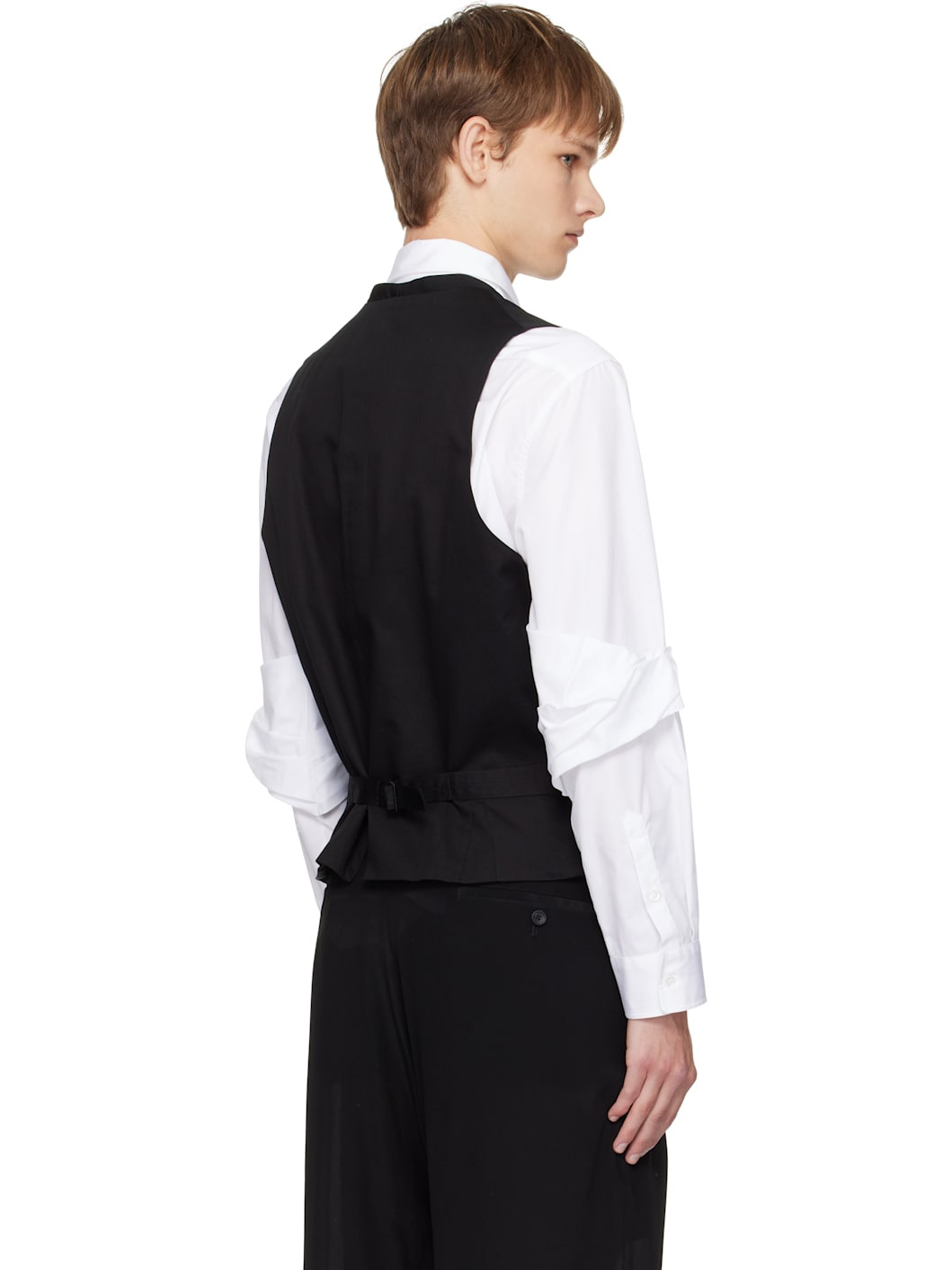 Black Wool Gabardine 7Buttons Waistcoat - 3