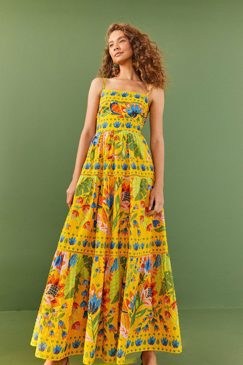 Yellow Summer Garden Sleeveless Maxi Dress 1