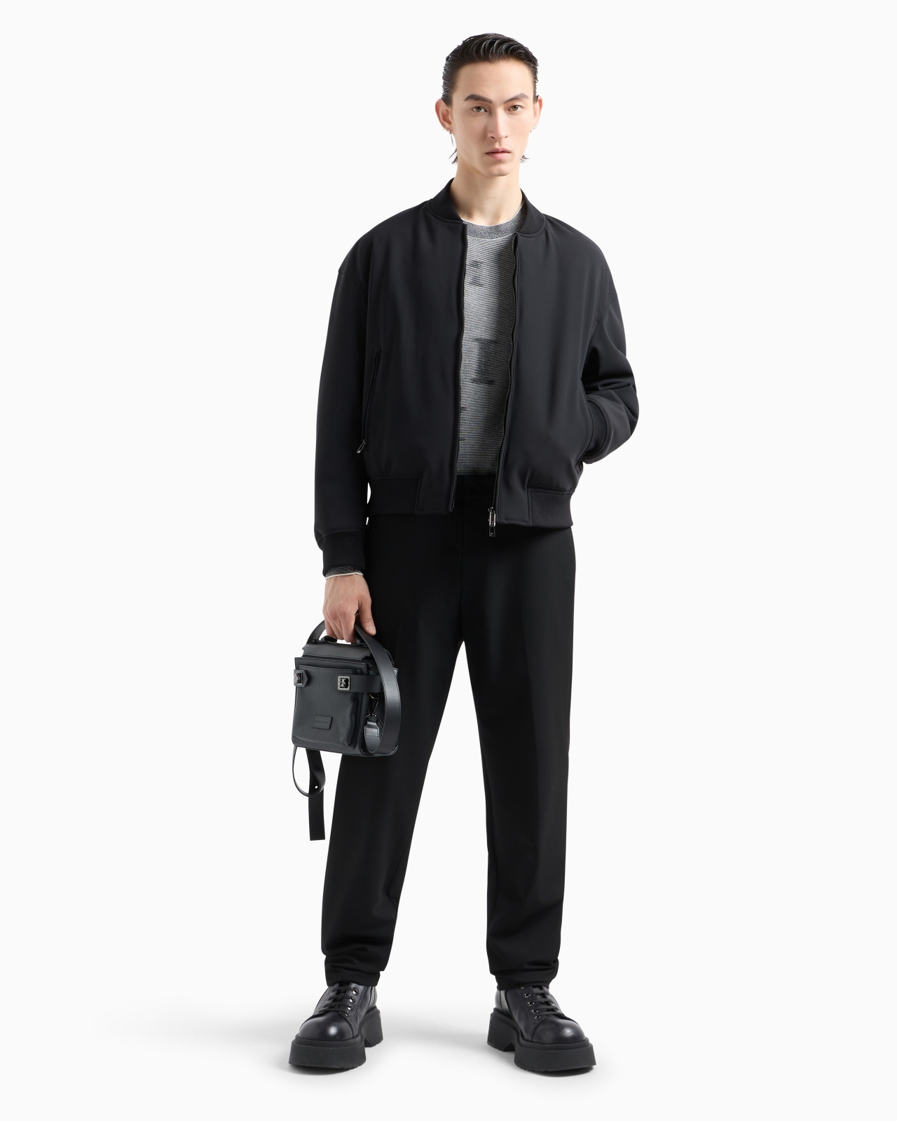 Zipped bomber jacket in technical stretch nylon - 4