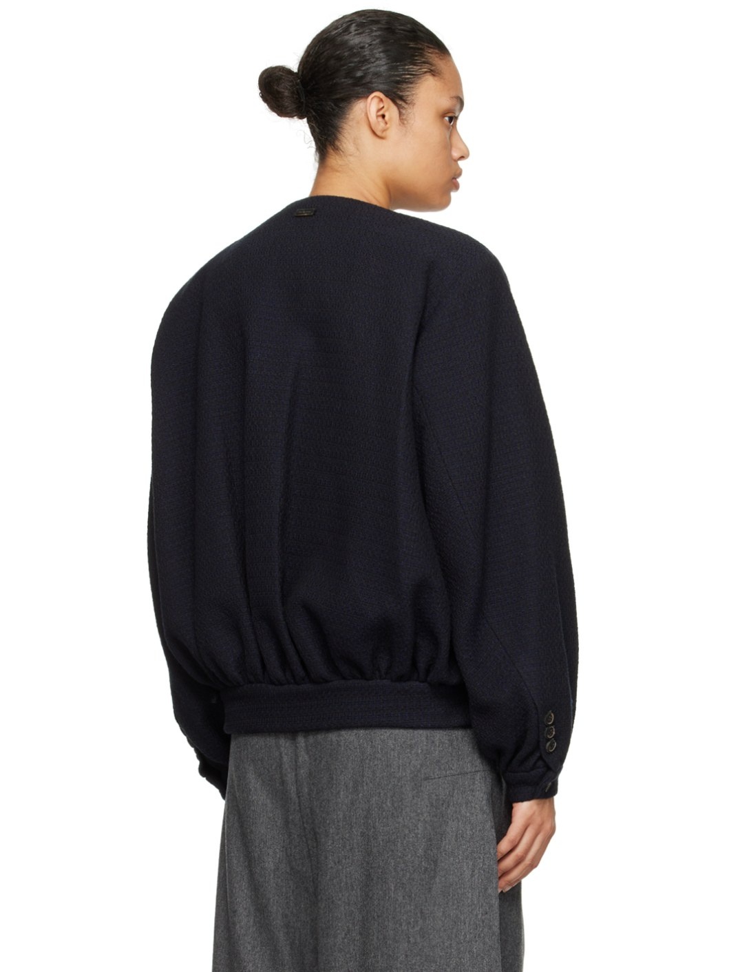 Black Gathered Bomber Jacket - 3