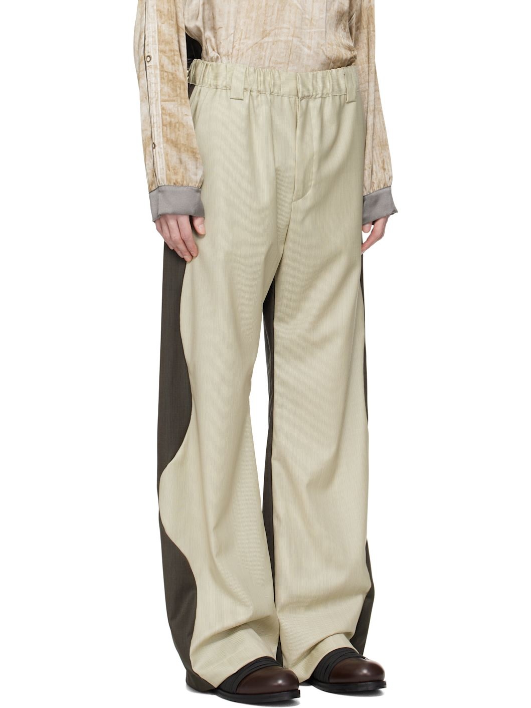 Beige & Khaki Wool Split Trousers - 2