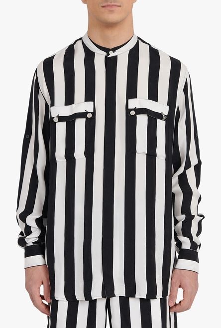 Oversized black and white striped cuprammonium shirt - 6