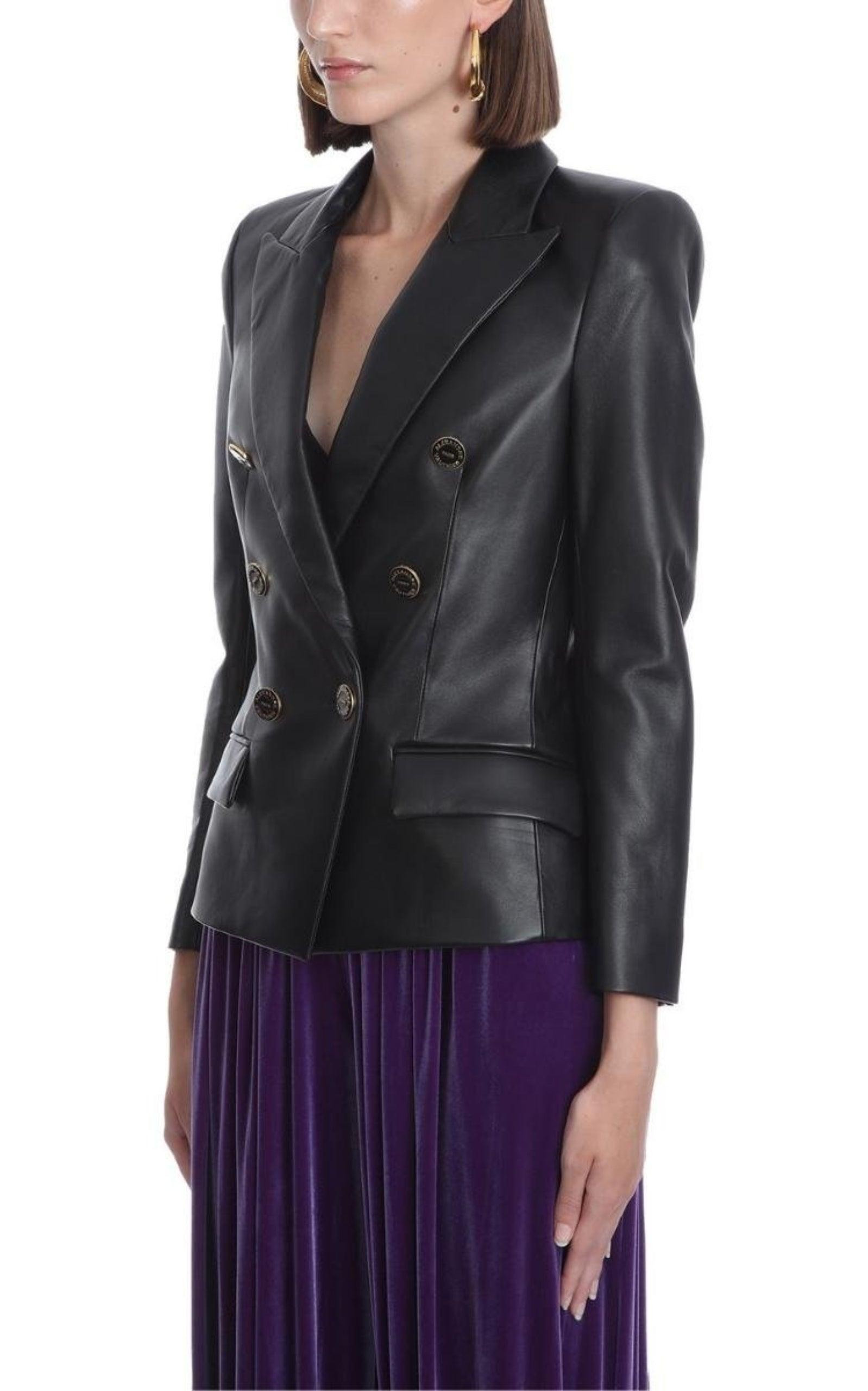 Double-breasted Leather Blazer - 4