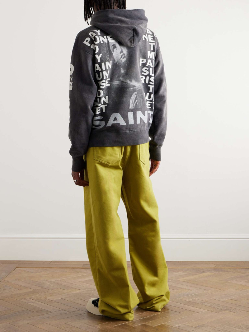 SAINT M×××××× Pay Money to My Pain Distressed Printed Cotton-Jersey Hoodie outlook