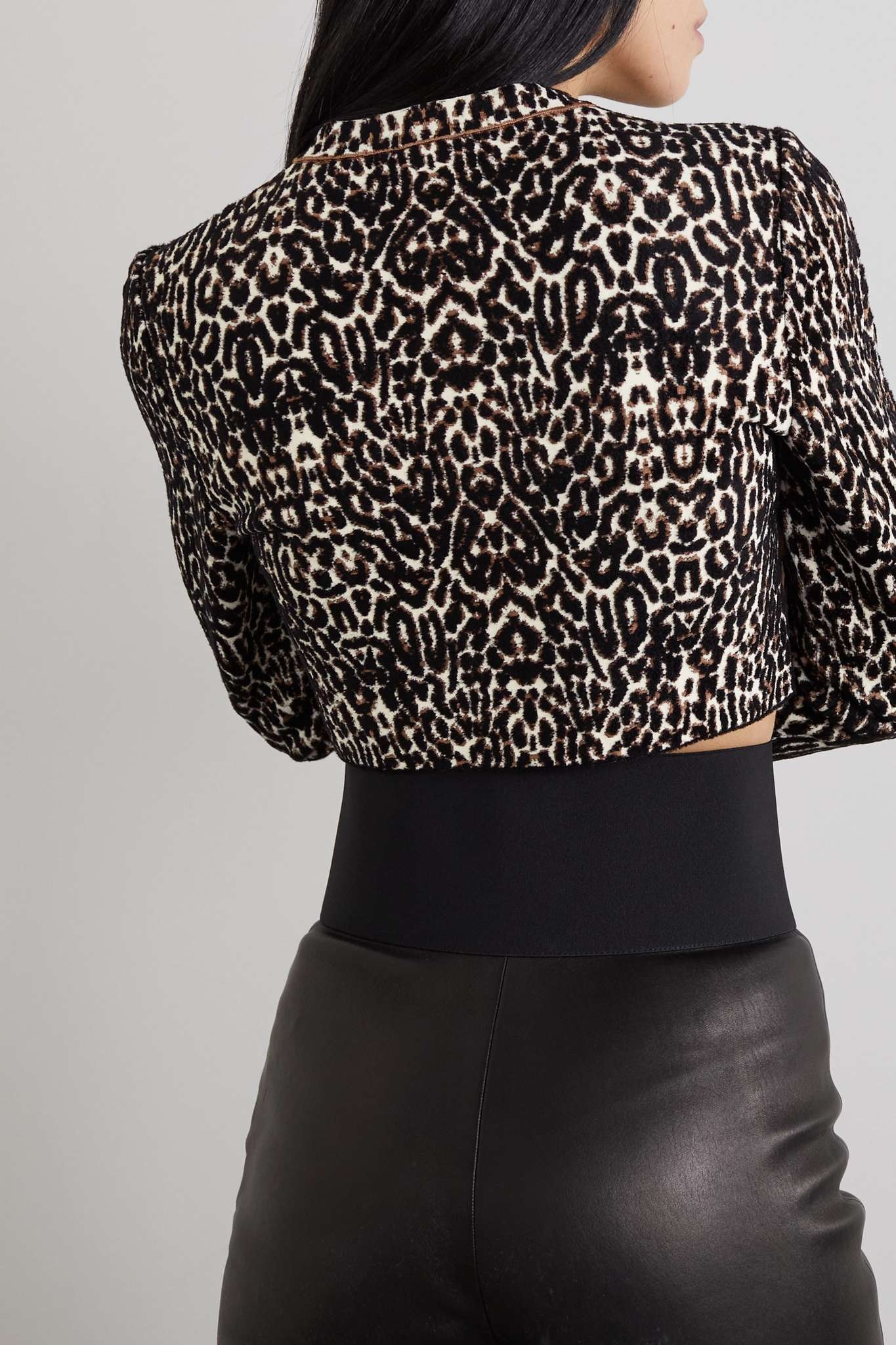 Cropped leopard jacquard-knit cardigan - 4