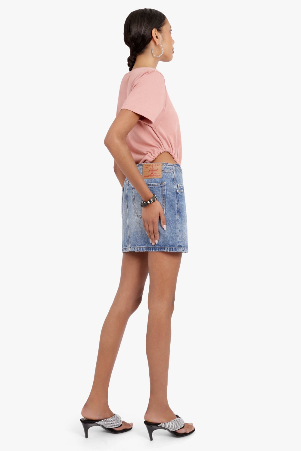 DENIM MINI SKIRT Y-BELT ARC CUT OUT | FADED BLUE - 4